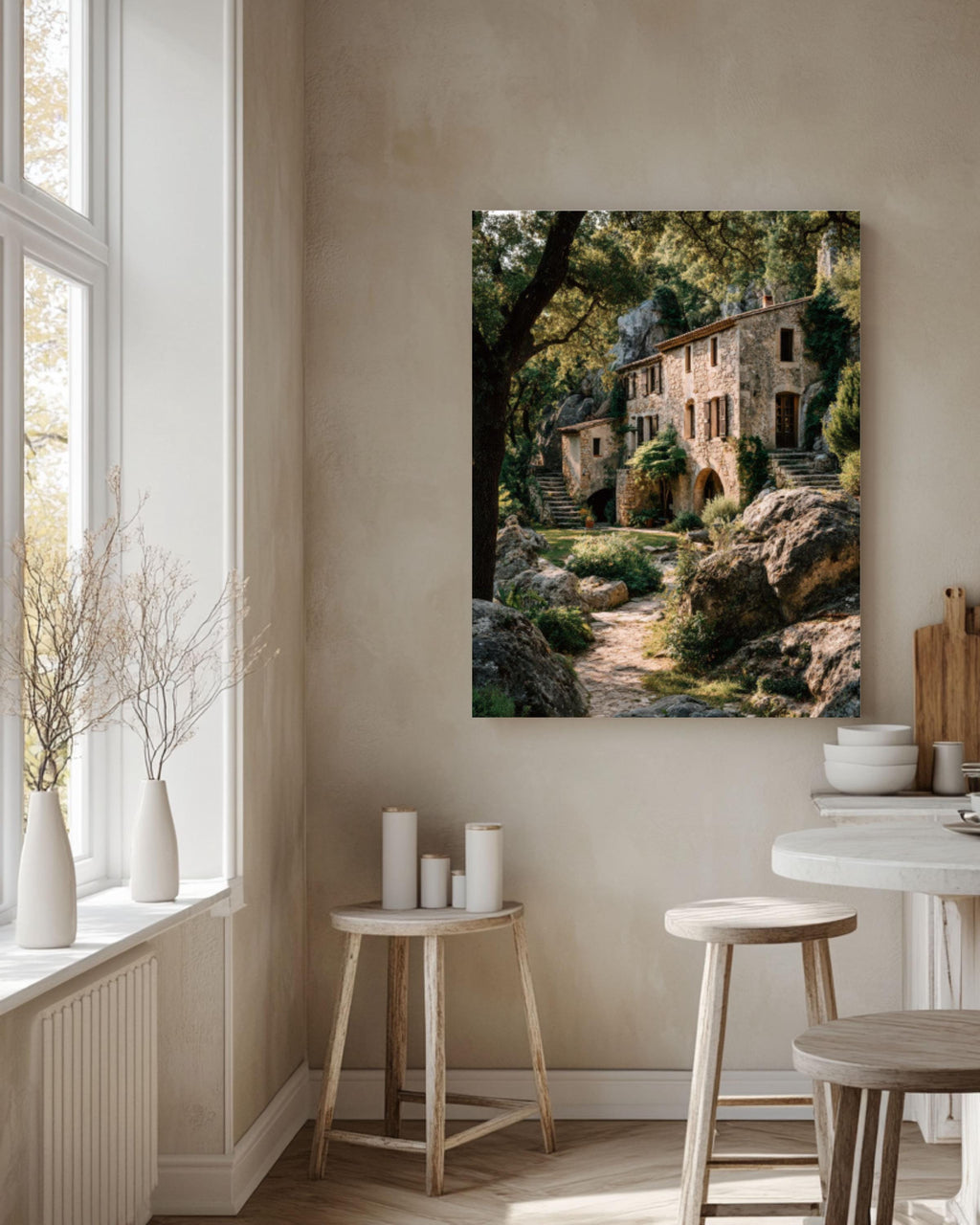 French Stone House Wall Art – Rustic Provence Cottage Canvas Print