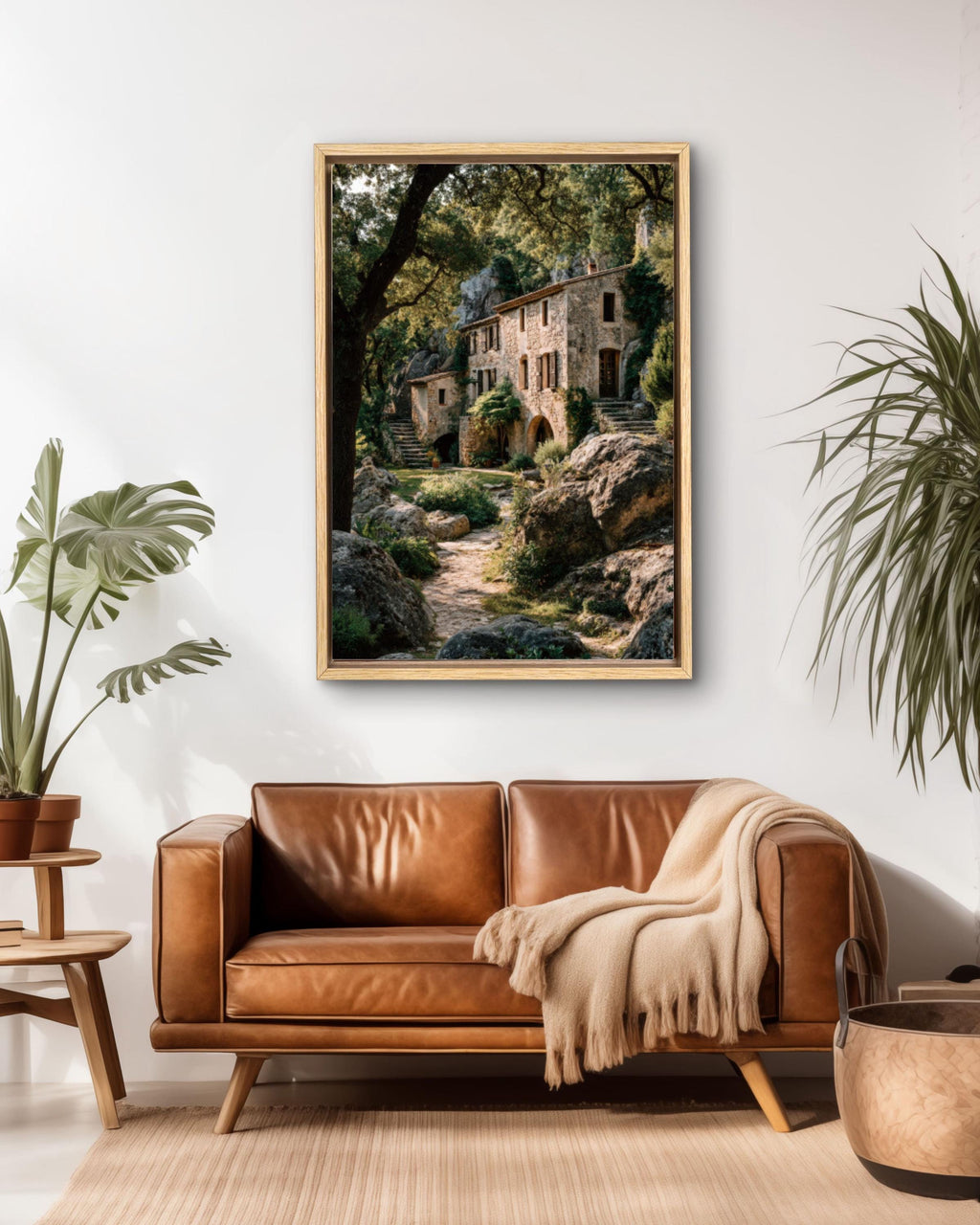 French Stone House Wall Art – Rustic Provence Cottage Canvas Print