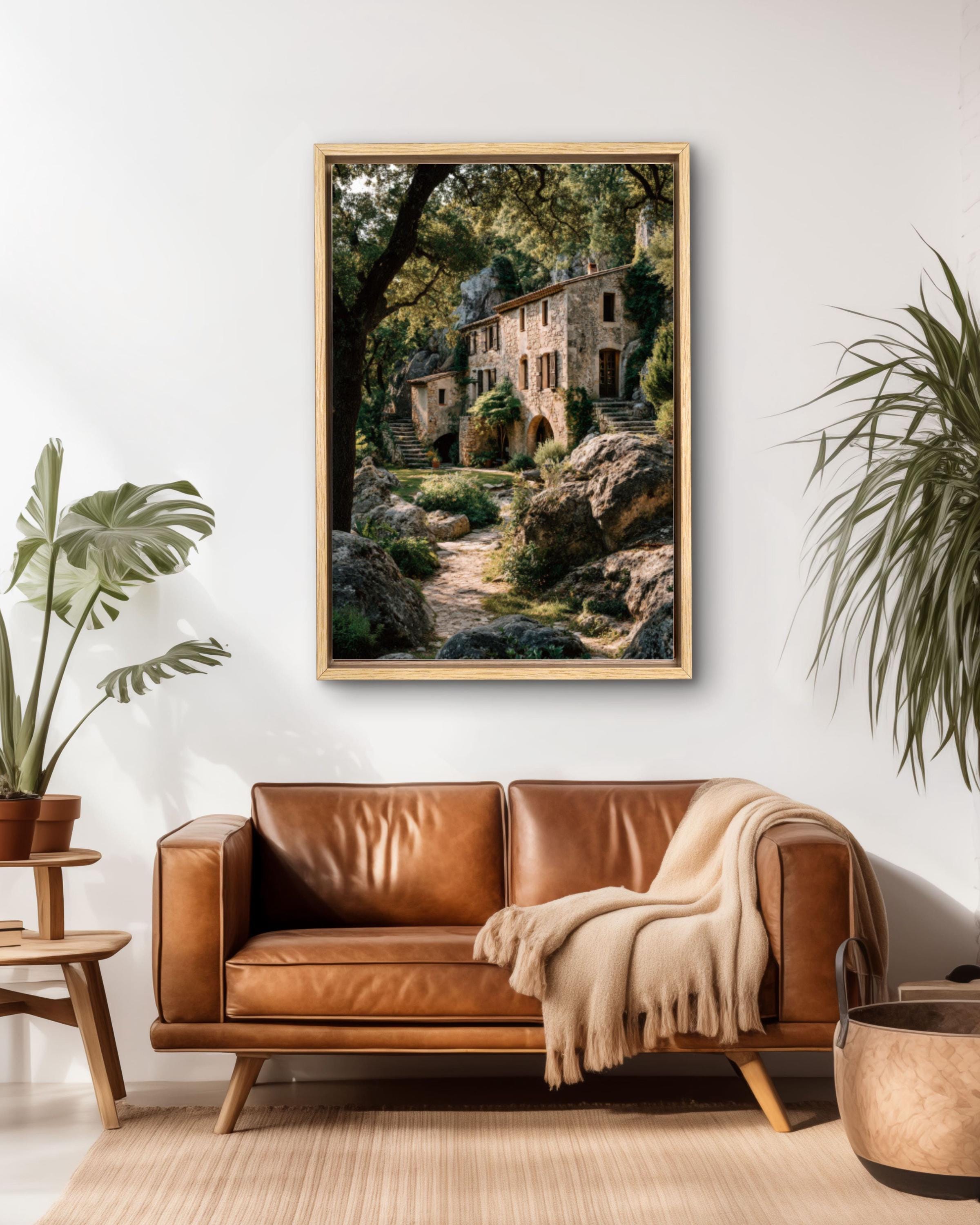 French Stone House Wall Art – Rustic Provence Cottage Canvas Print