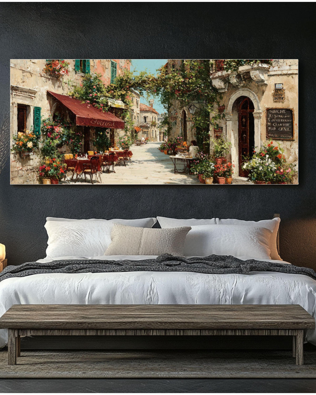 Italian Cafe Street Oil Painting â€“ Romantic European Canvas Print Canvas Wall Art Print – Premium Home Decor