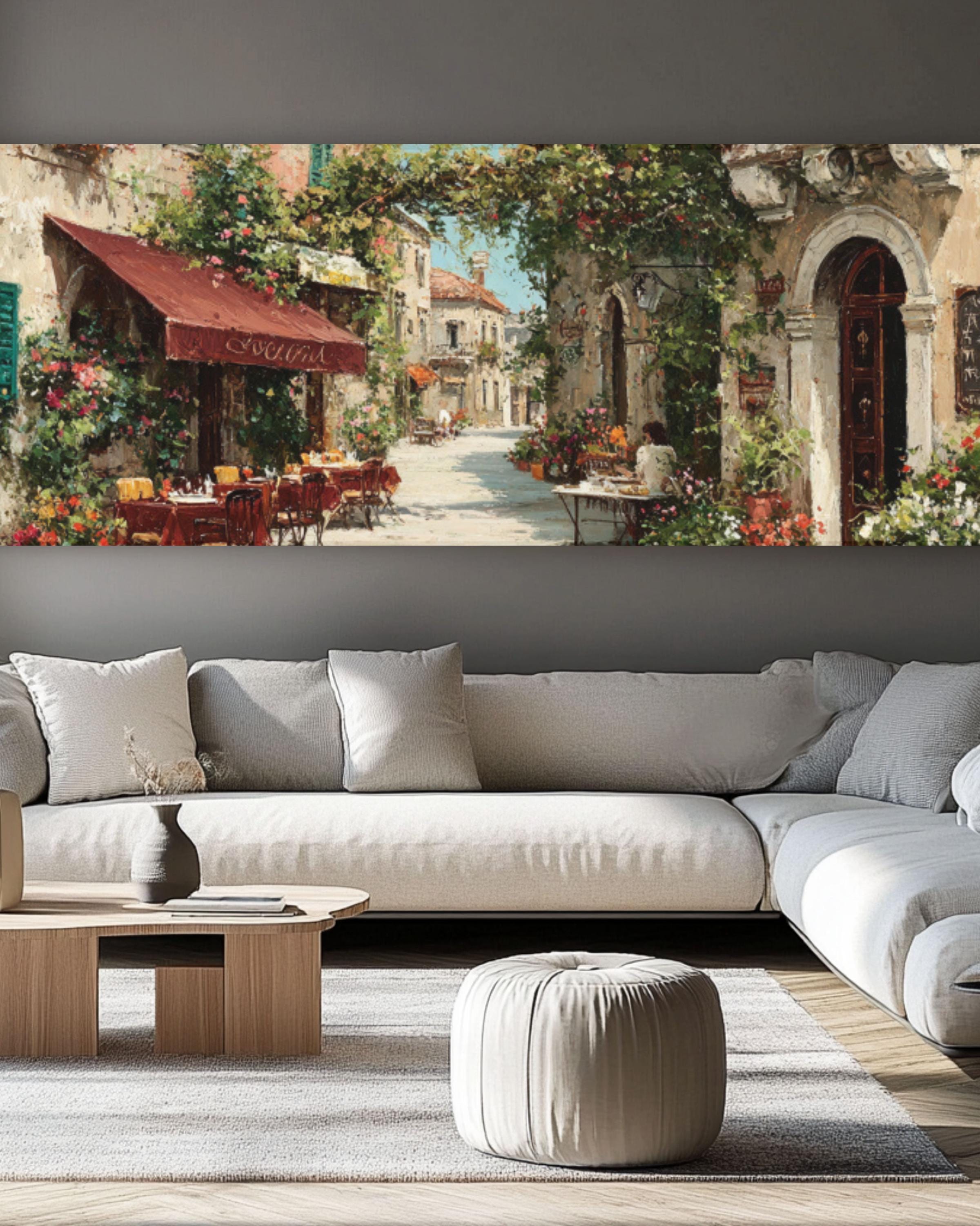 Italian Cafe Street Oil Painting â€“ Romantic European Canvas Print Canvas Wall Art Print – Premium Home Decor