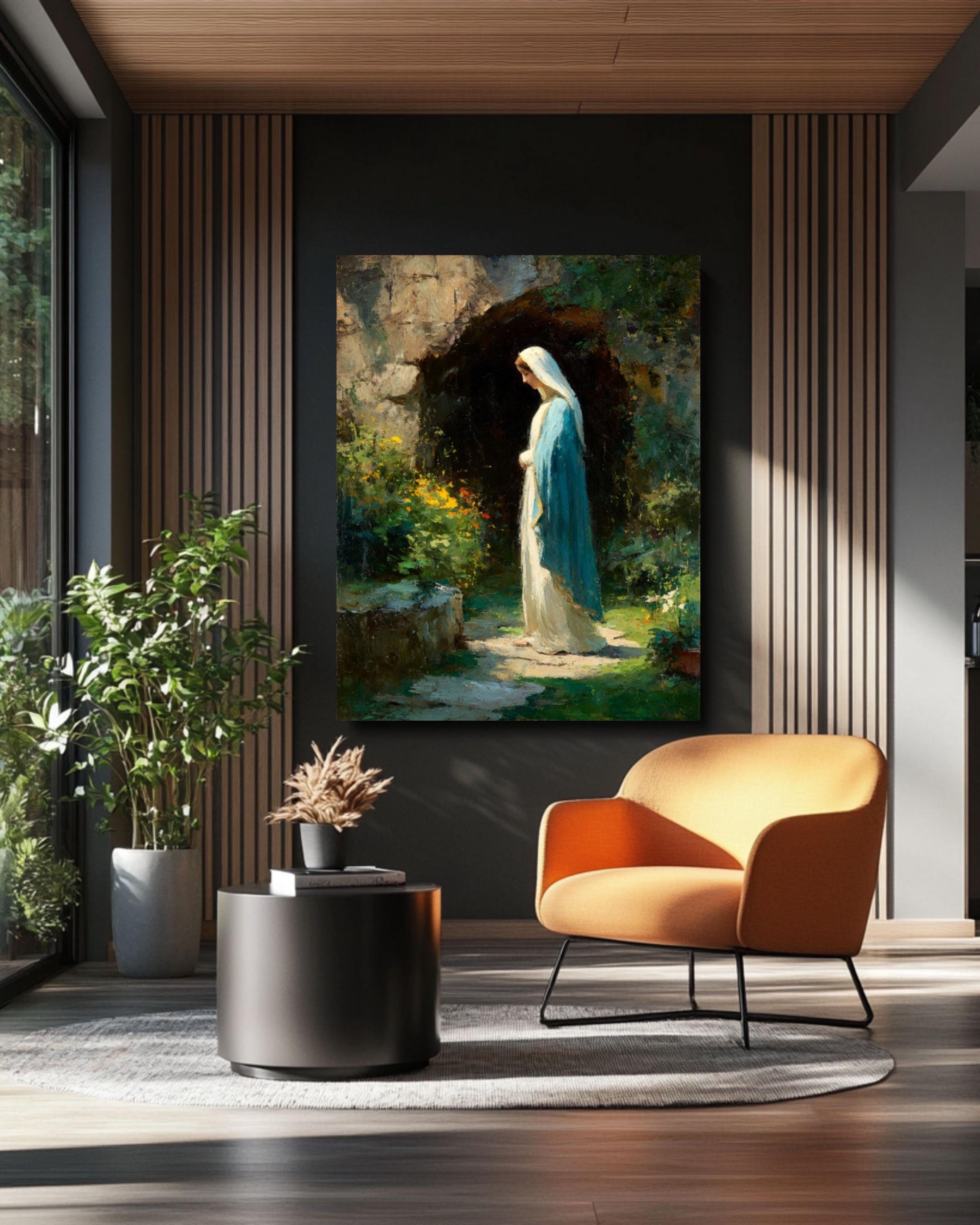 Lourdes Grotto Virgin Mary Canvas Art – Catholic Decor
