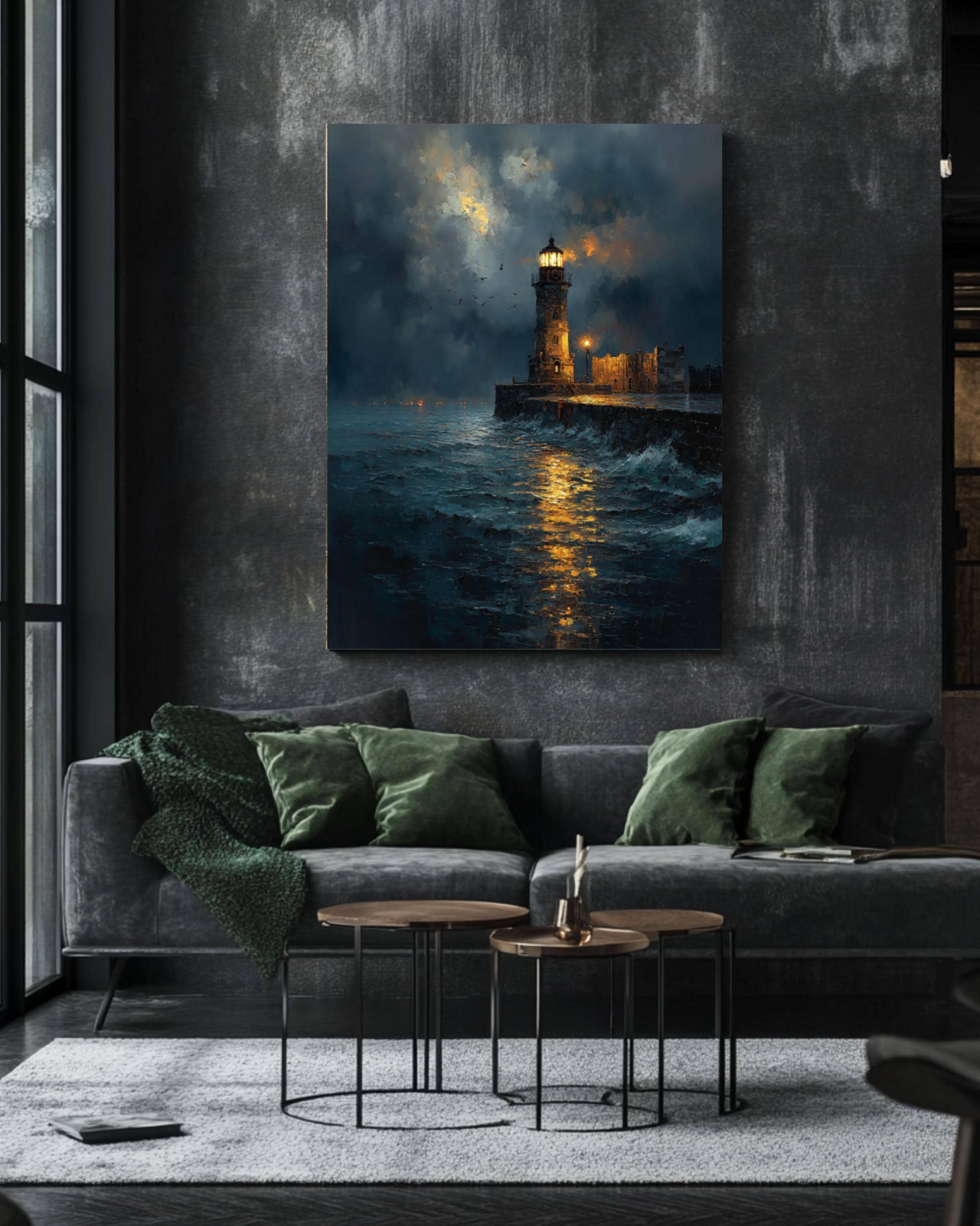 Stormy Lighthouse Seascape Canvas Wall Art – Dramatic Ocean Painting