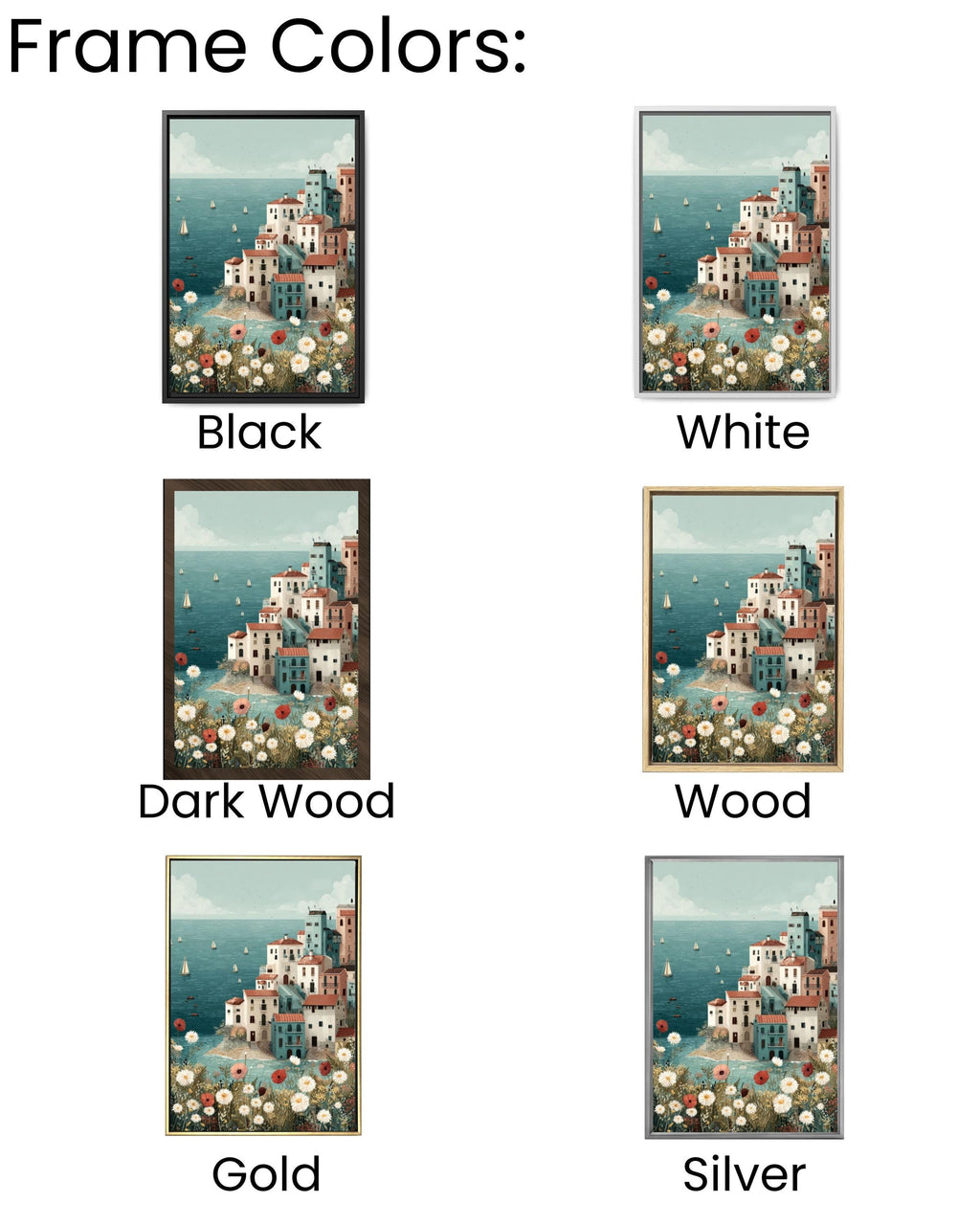 Pastel Coastal Town Wall Art – Seaside Village Sailboats Landscape Canvas Print