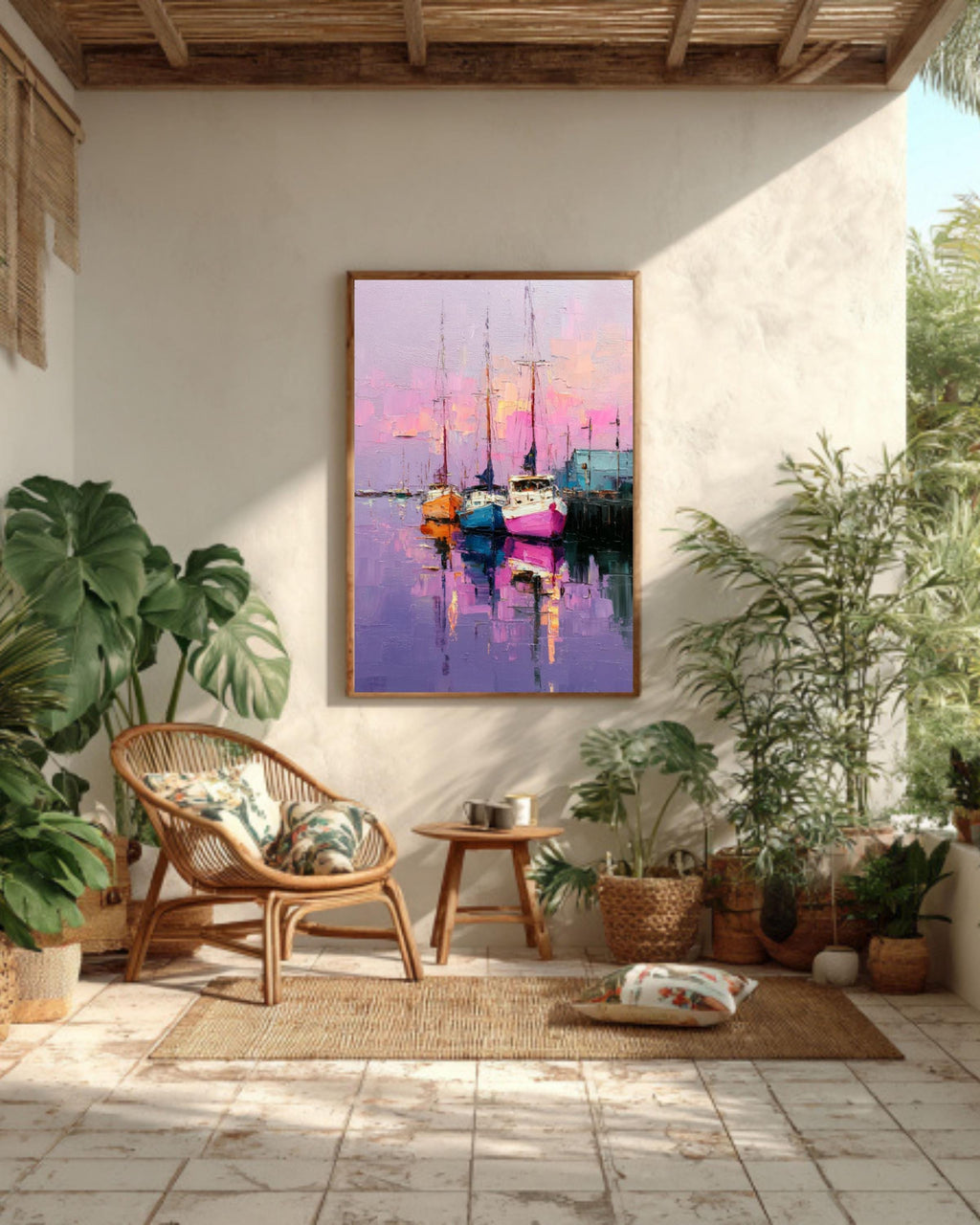Pastel Sailboat Marina Wall Art – Abstract Coastal Harbor Canvas Print