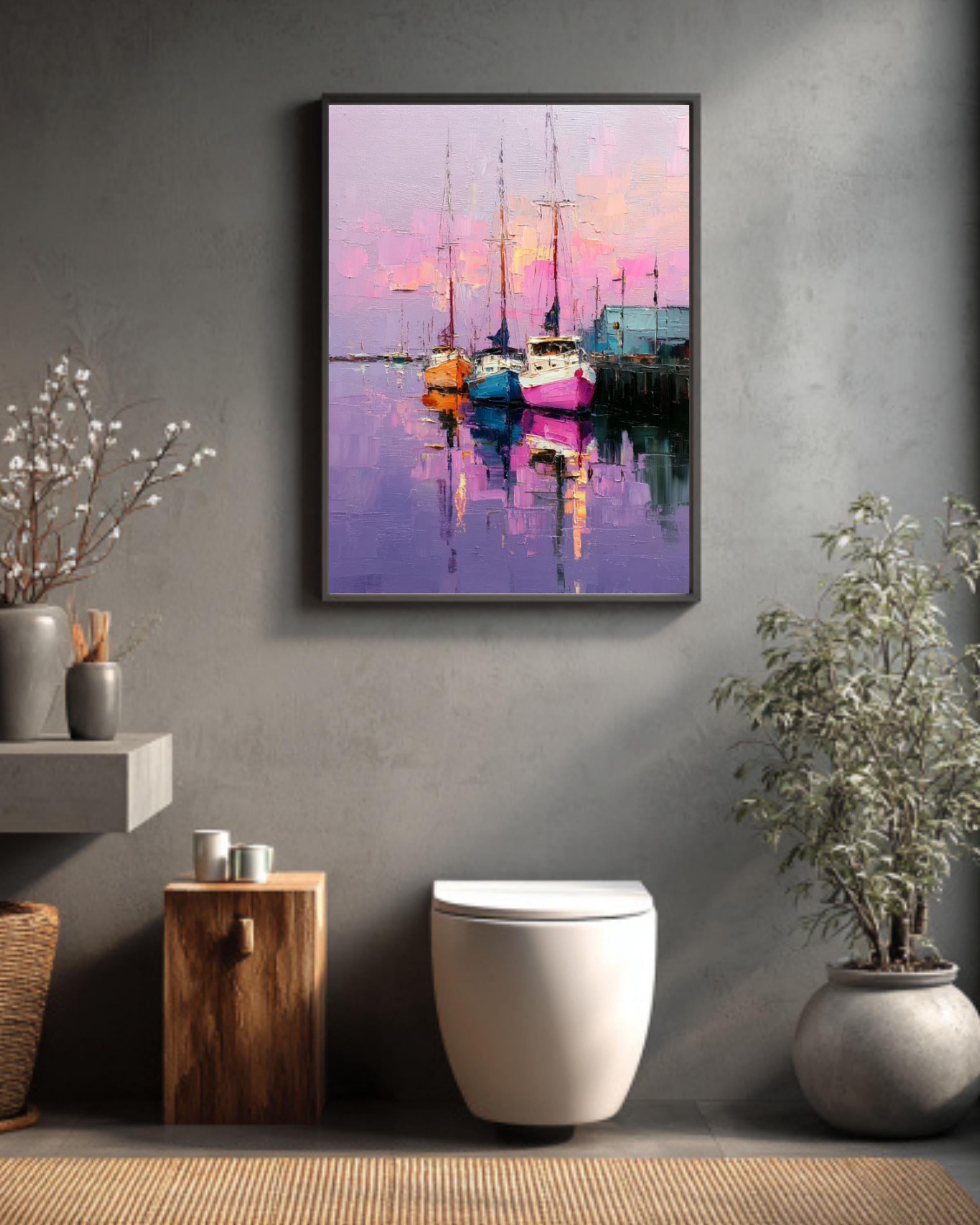 Pastel Sailboat Marina Wall Art – Abstract Coastal Harbor Canvas Print