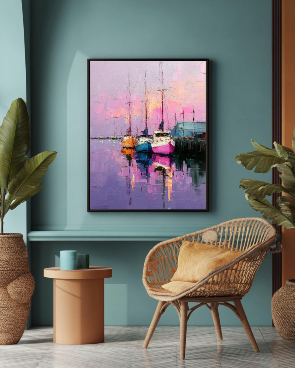 Pastel Sailboat Marina Wall Art – Abstract Coastal Harbor Canvas Print