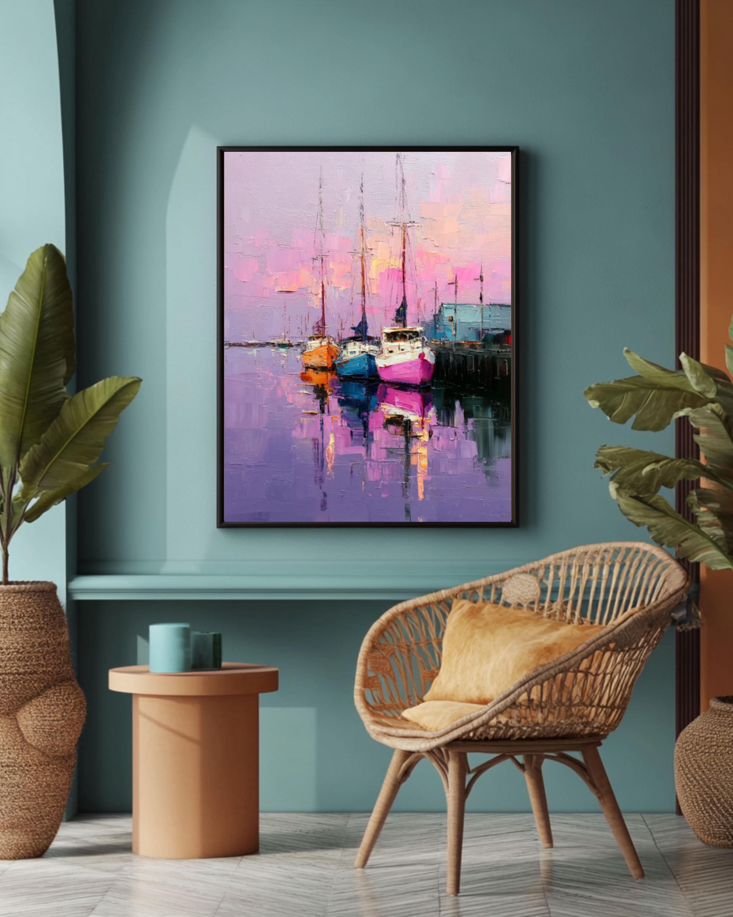 Pastel Sailboat Marina Wall Art – Abstract Coastal Harbor Canvas Print