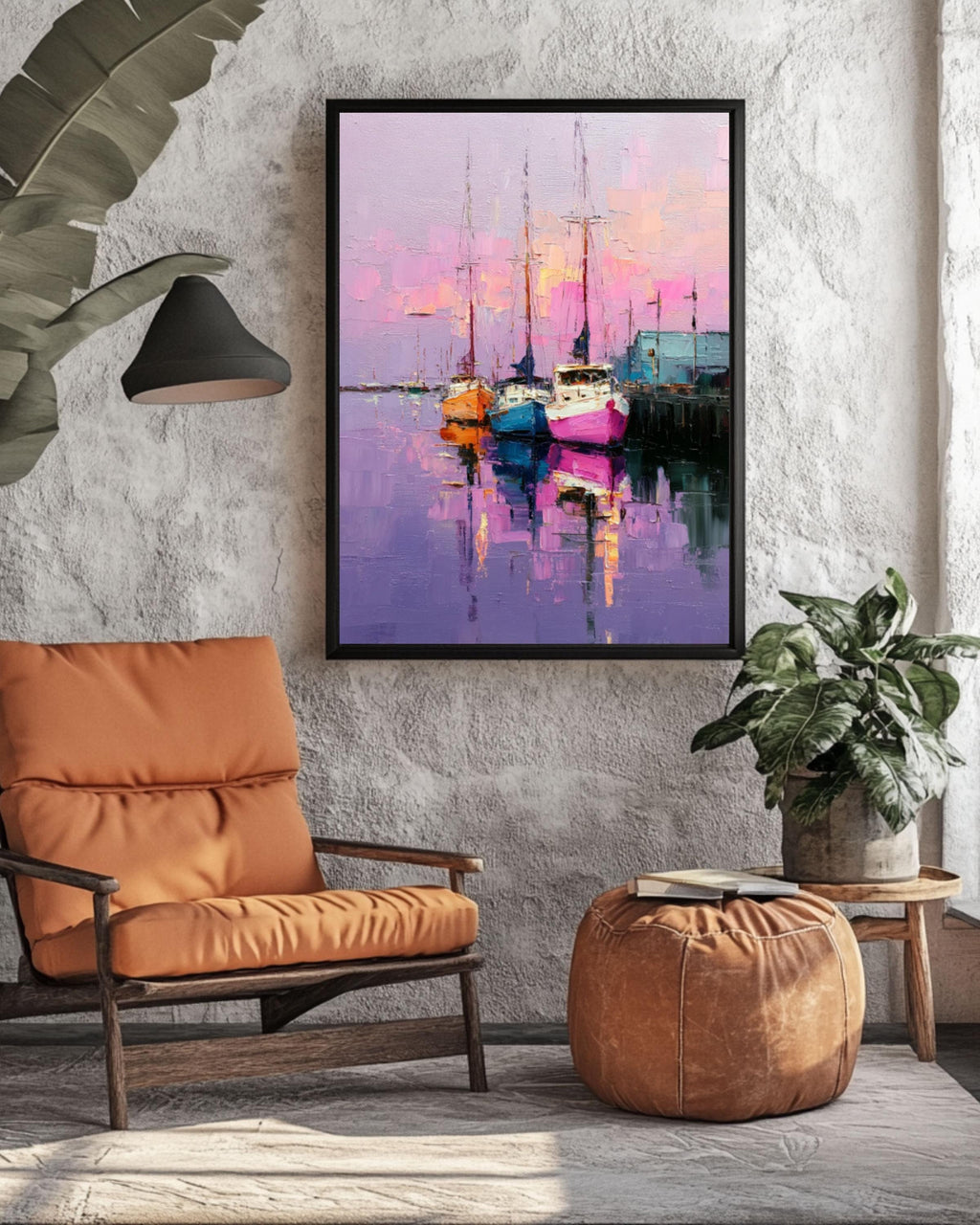 Pastel Sailboat Marina Wall Art – Abstract Coastal Harbor Canvas Print