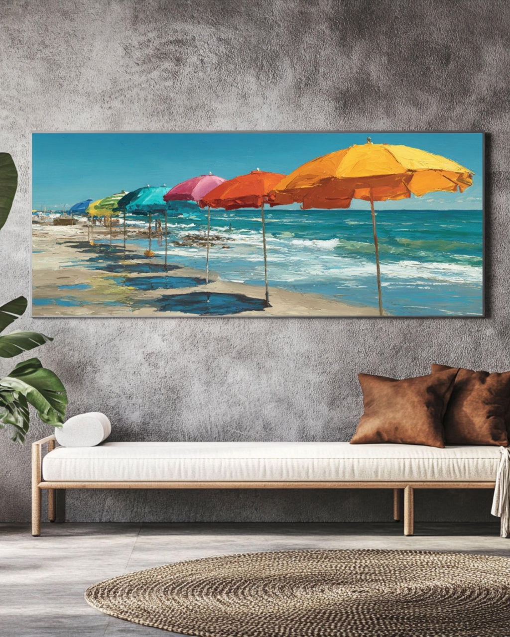 Colorful Beach Umbrella Coastal Wall Art – Summer Seascape Canvas Print