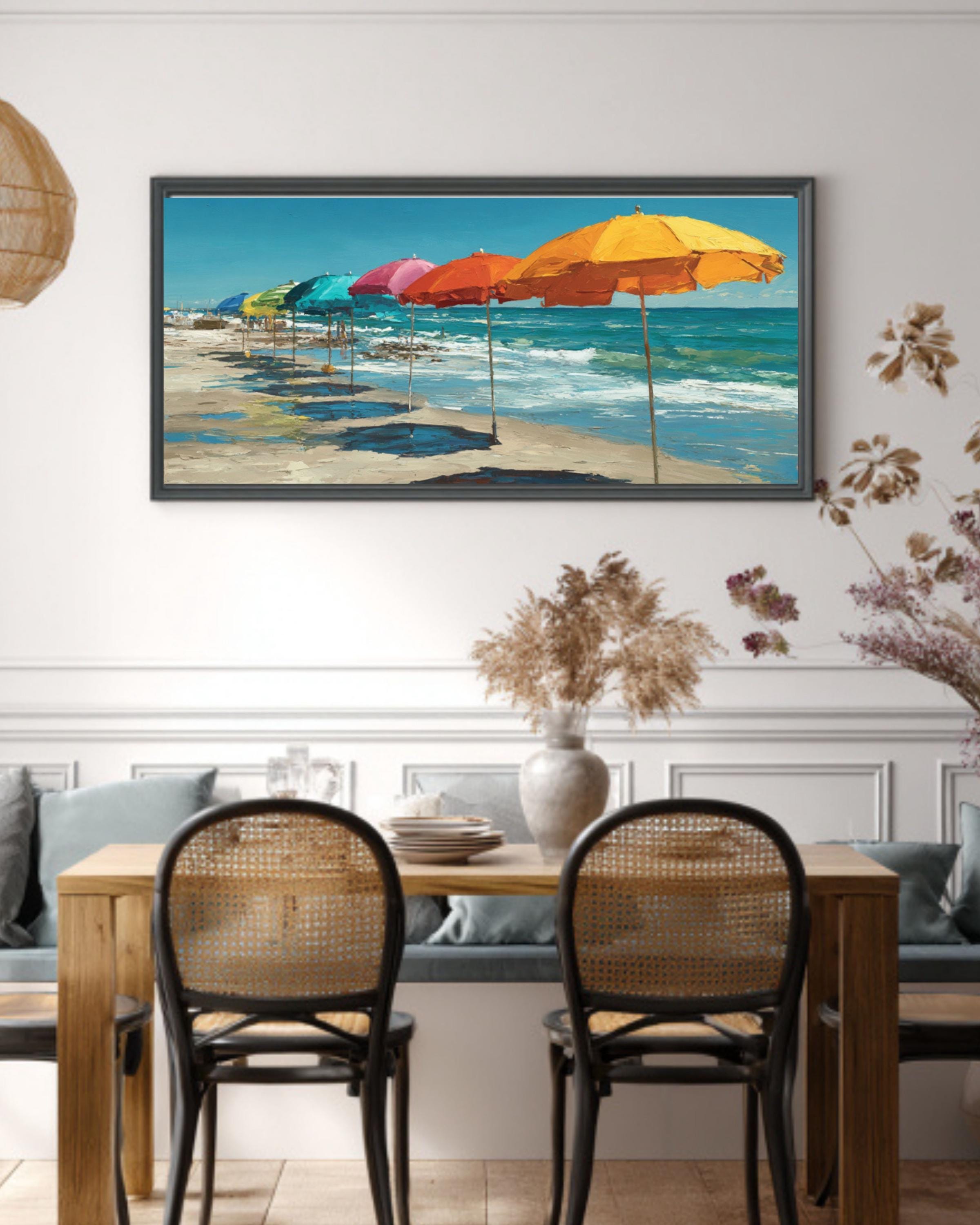 Colorful Beach Umbrella Coastal Wall Art – Summer Seascape Canvas Print