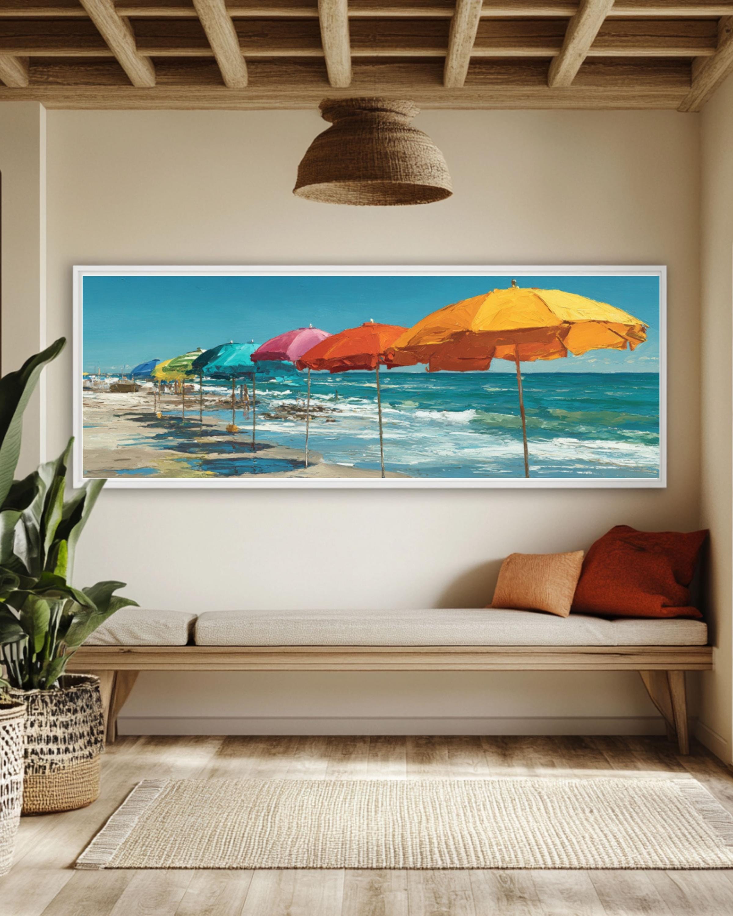 Colorful Beach Umbrella Coastal Wall Art – Summer Seascape Canvas Print