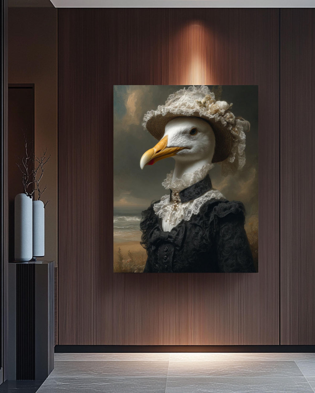 Victorian Seagull Lady Portrait – Anthropomorphic Bird Vintage Canvas Wall Art