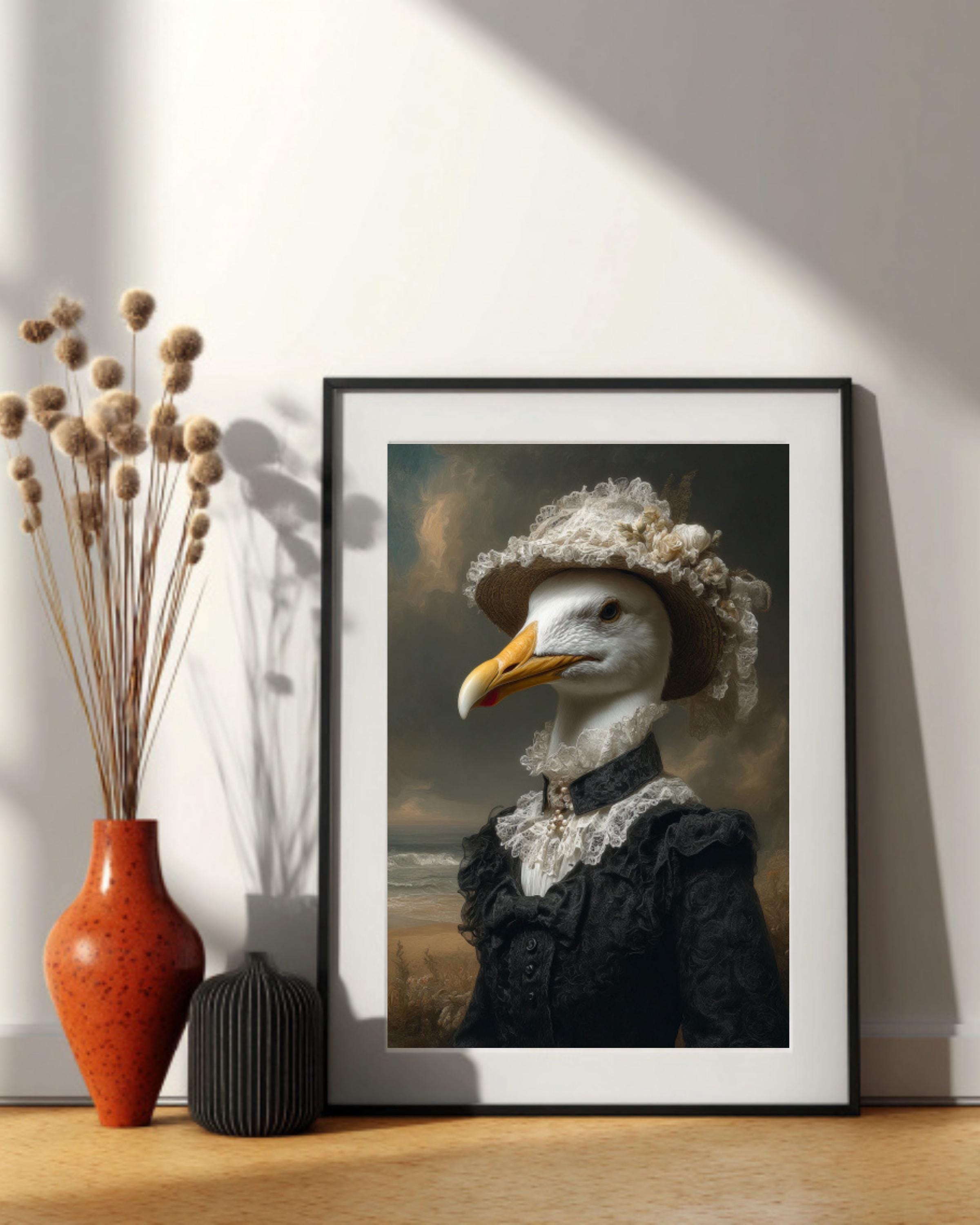 Victorian Seagull Lady Portrait – Anthropomorphic Bird Vintage Canvas Wall Art