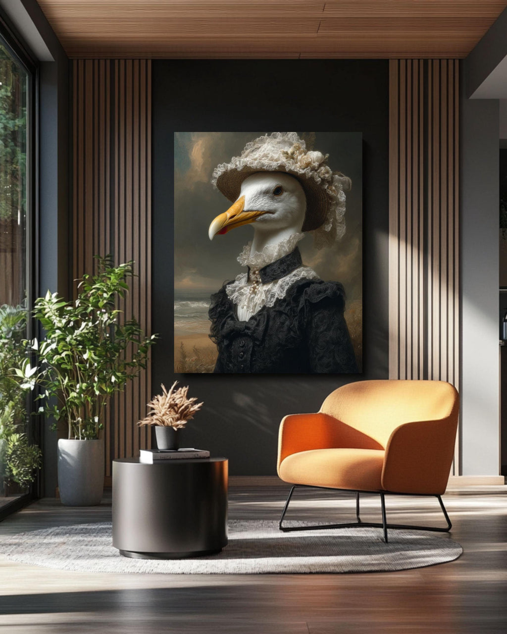 Victorian Seagull Lady Portrait – Anthropomorphic Bird Vintage Canvas Wall Art