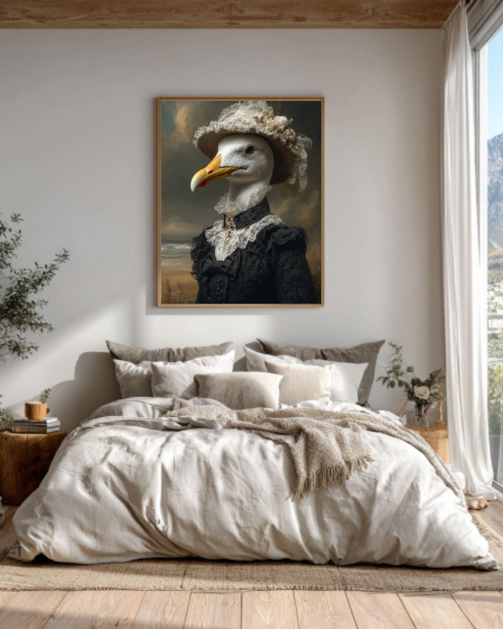 Victorian Seagull Lady Portrait – Anthropomorphic Bird Vintage Canvas Wall Art