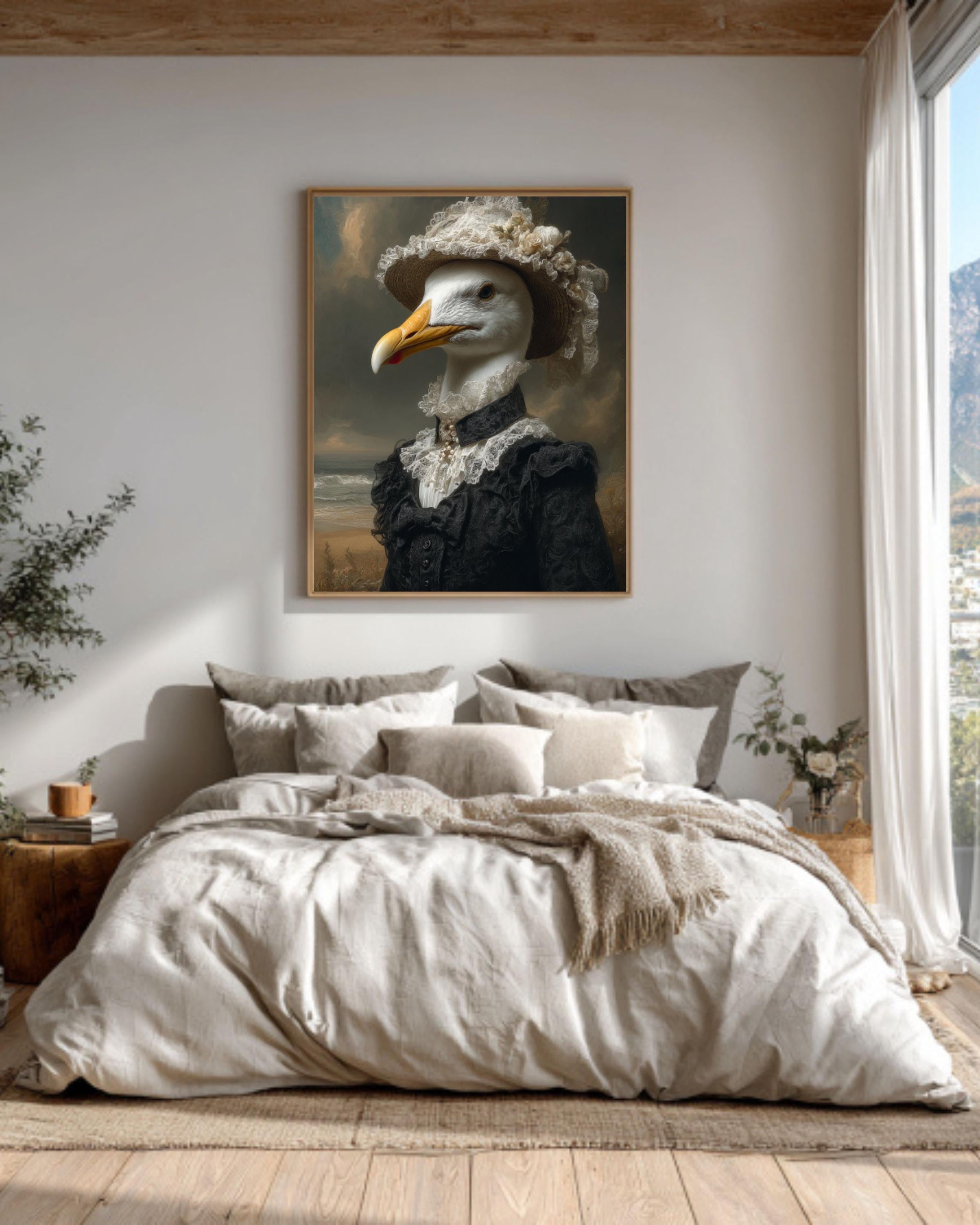 Victorian Seagull Lady Portrait – Anthropomorphic Bird Vintage Canvas Wall Art