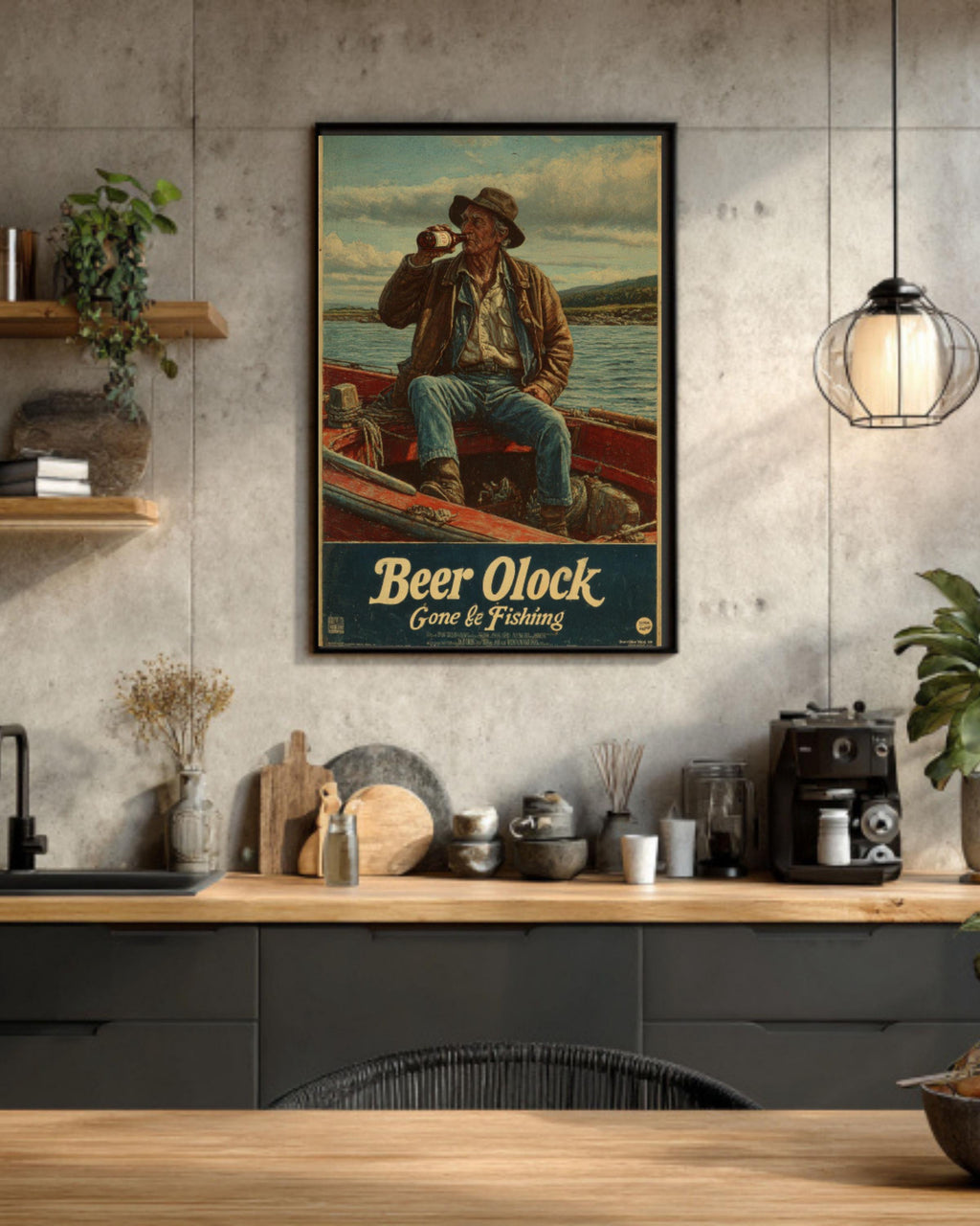 Vintage Fisherman Beer O'Clock Poster – Retro Coastal Fishing Wall Art Print