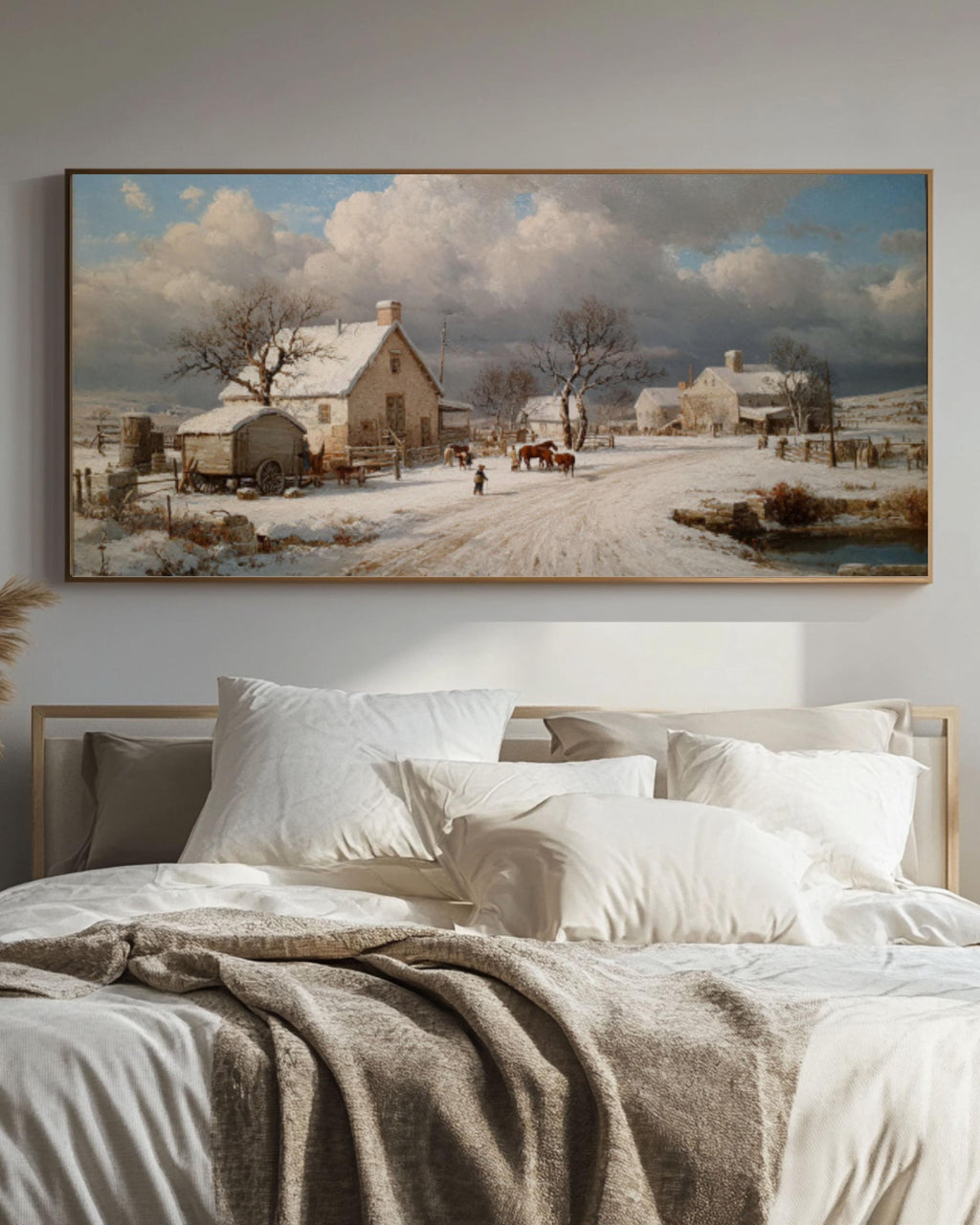 Snowy Homestead Canvas Art – Winter Farm Americana Wall Decor