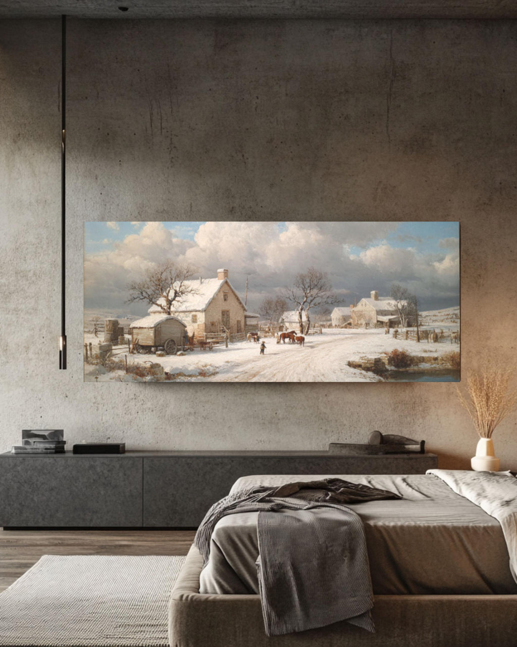Snowy Homestead Canvas Art – Winter Farm Americana Wall Decor