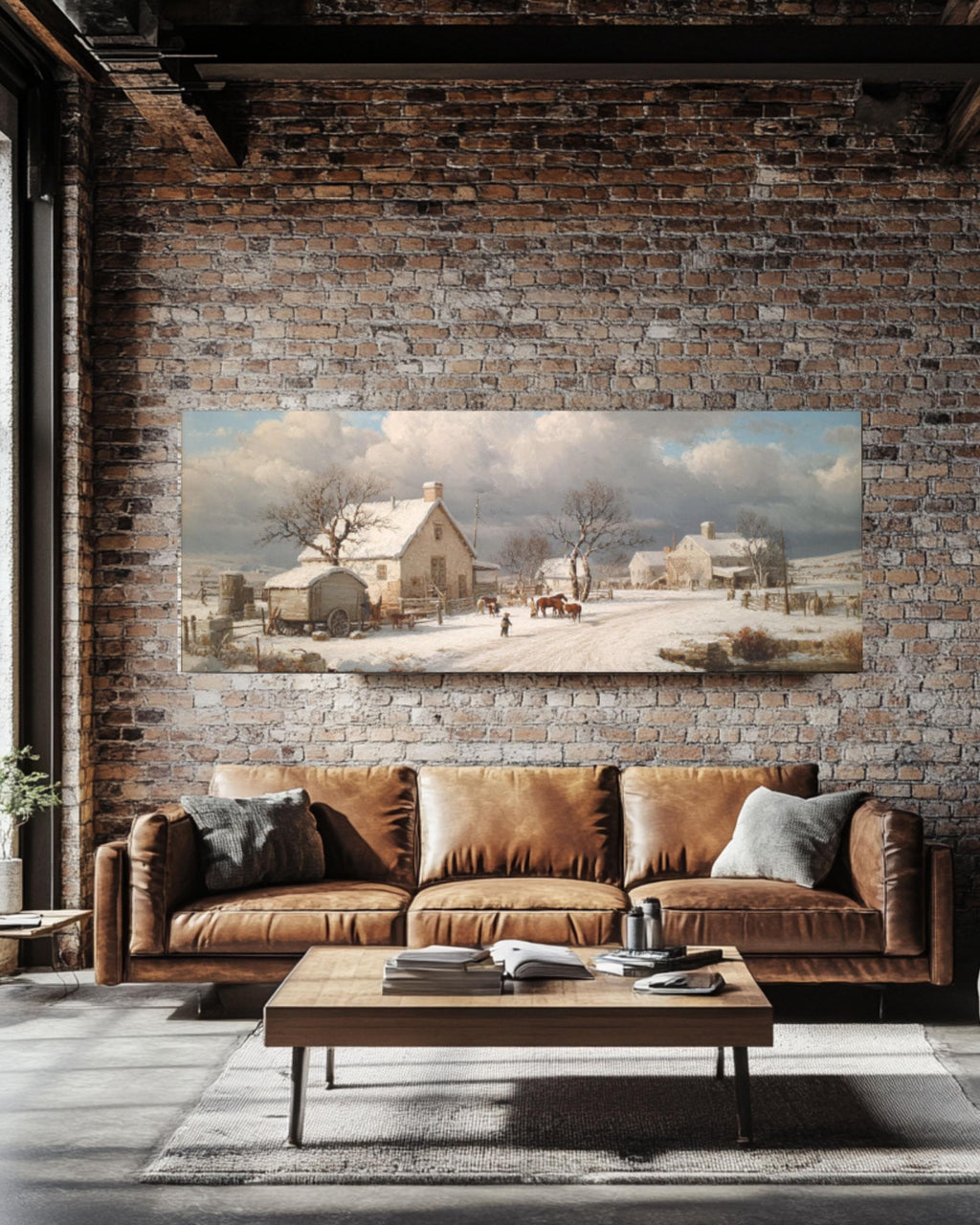 Snowy Homestead Canvas Art – Winter Farm Americana Wall Decor