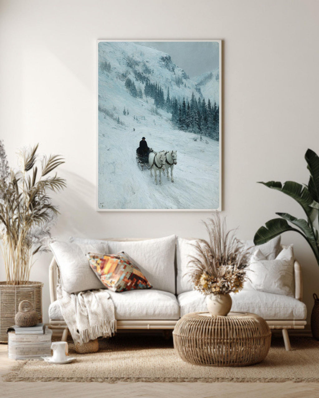 Winter Horse Sled Landscape Wall Art Print – Classic Impressionist Style Scenic Decor