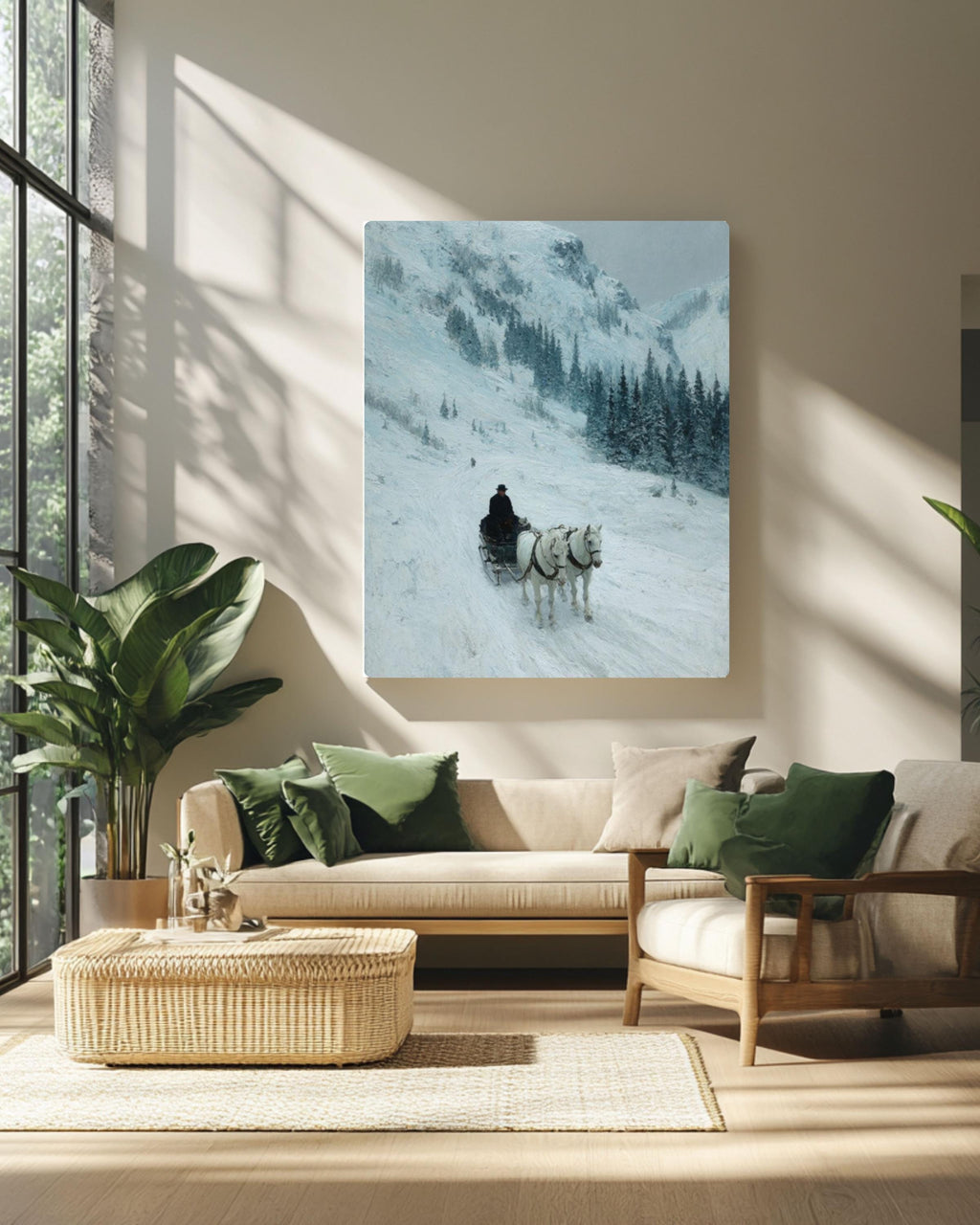 Winter Horse Sled Landscape Wall Art Print – Classic Impressionist Style Scenic Decor