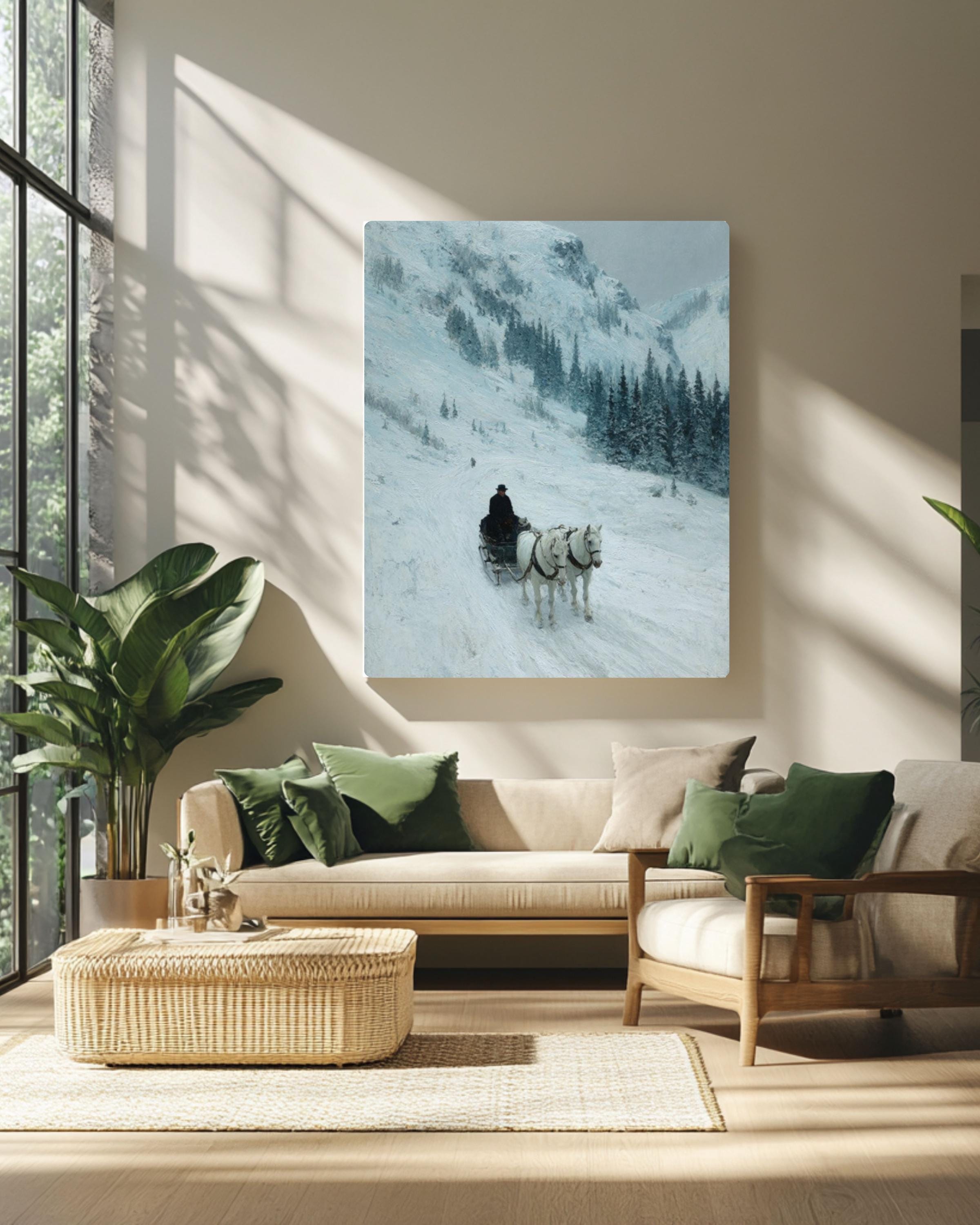 Winter Horse Sled Landscape Wall Art Print – Classic Impressionist Style Scenic Decor