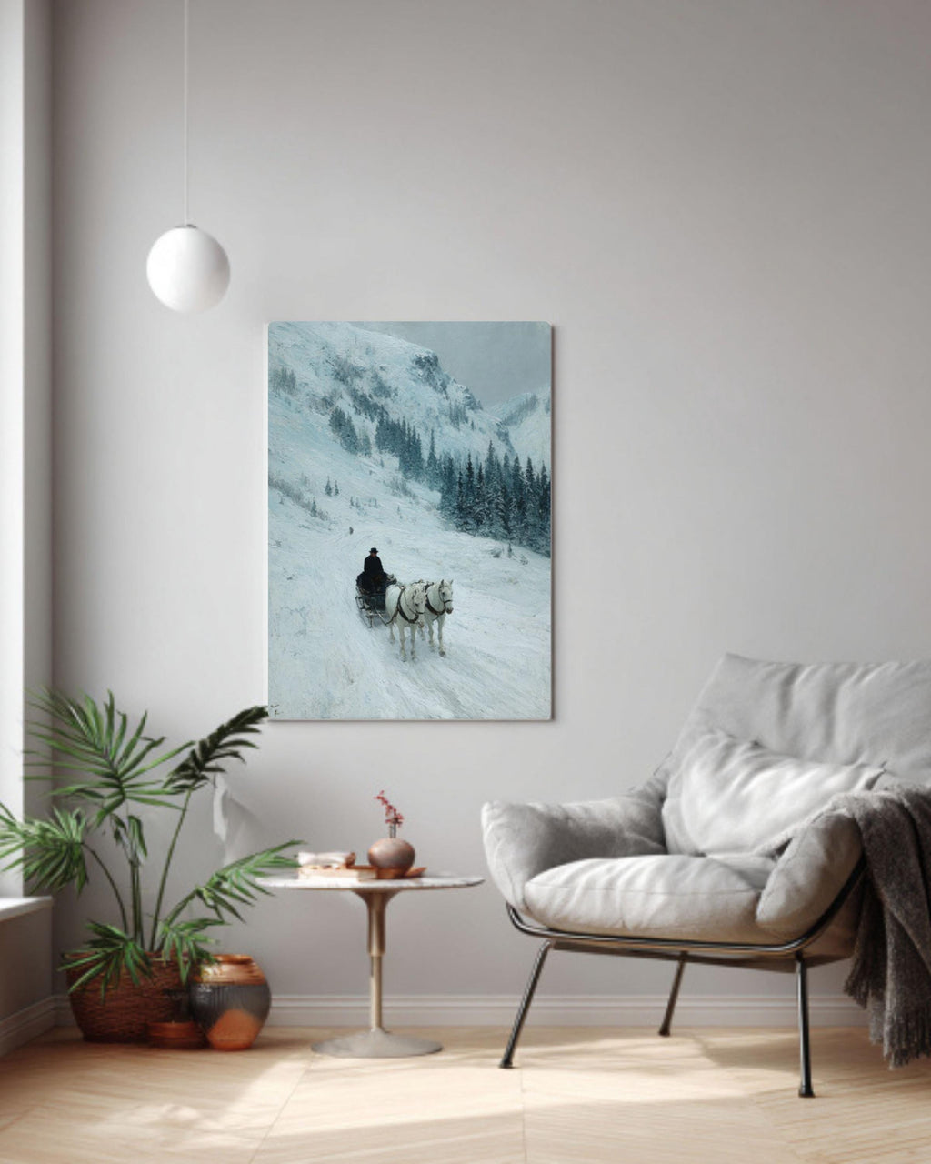 Winter Horse Sled Landscape Wall Art Print – Classic Impressionist Style Scenic Decor