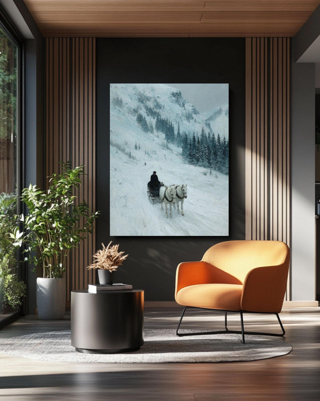 Winter Horse Sled Landscape Wall Art Print – Classic Impressionist Style Scenic Decor