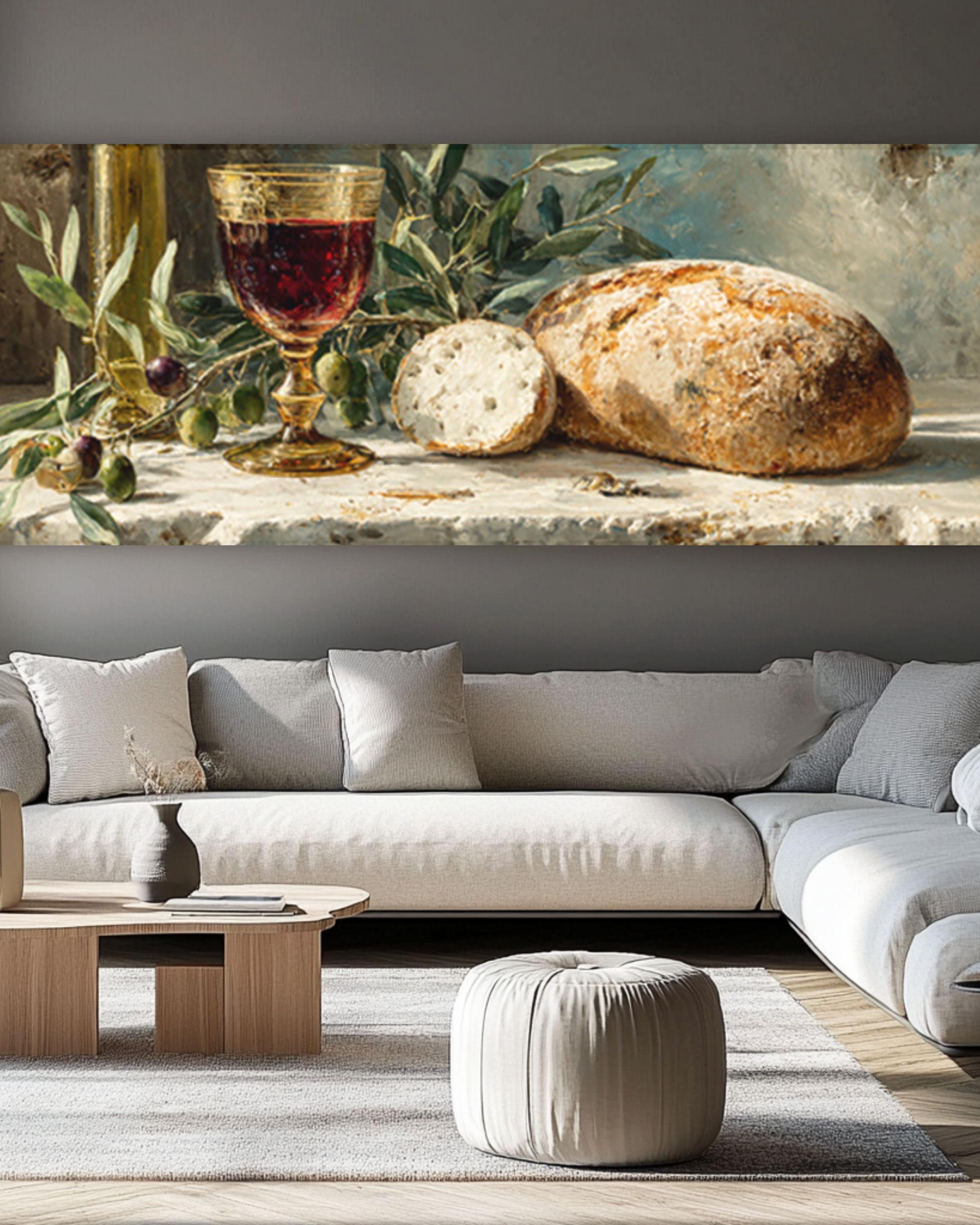 Olive and Wine Still Life Canvas Art – Rustic Kitchen Wall Decor