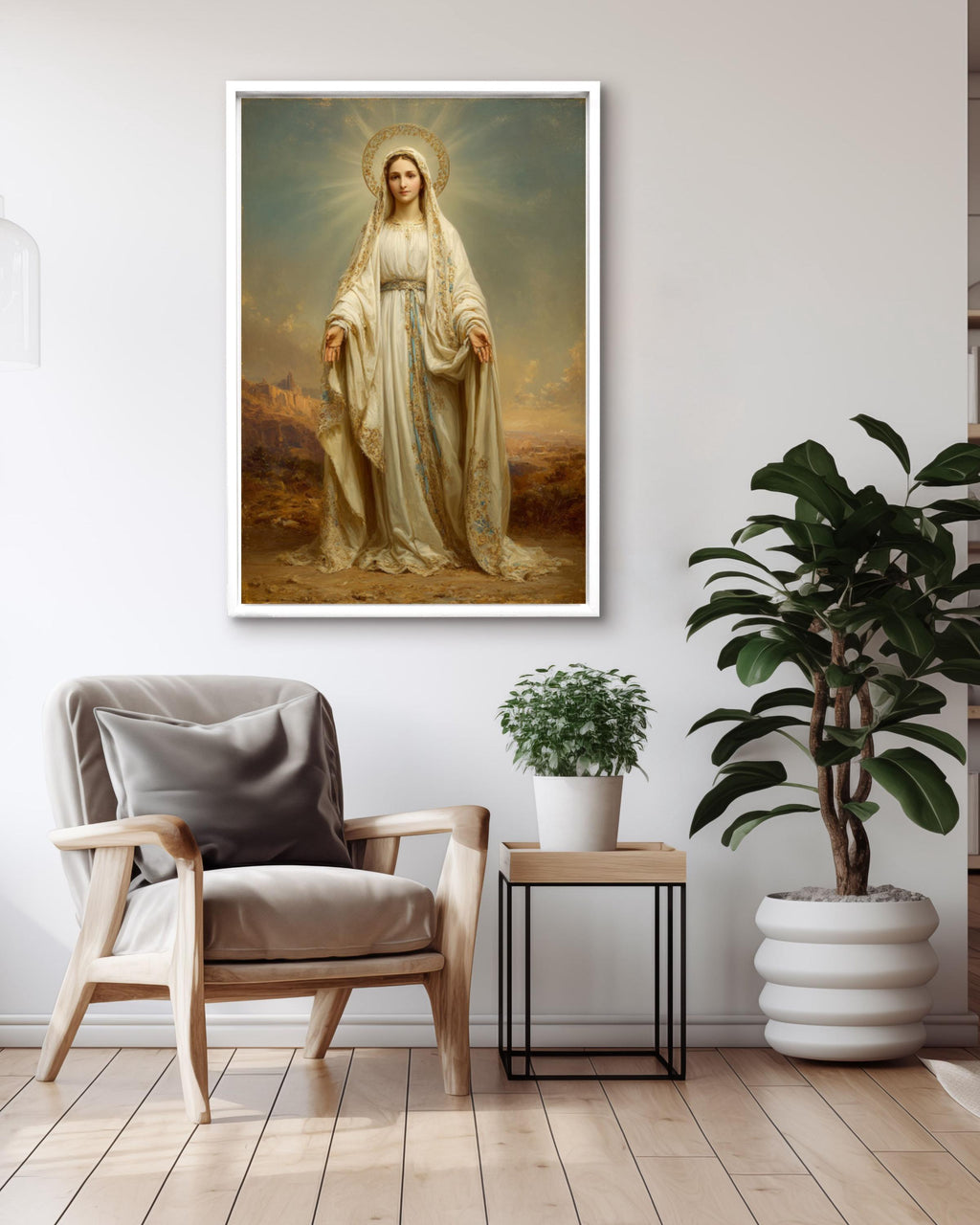 Virgin Mary Portrait Wall Art – Hyper-Realistic Catholic Religious Canvas Print