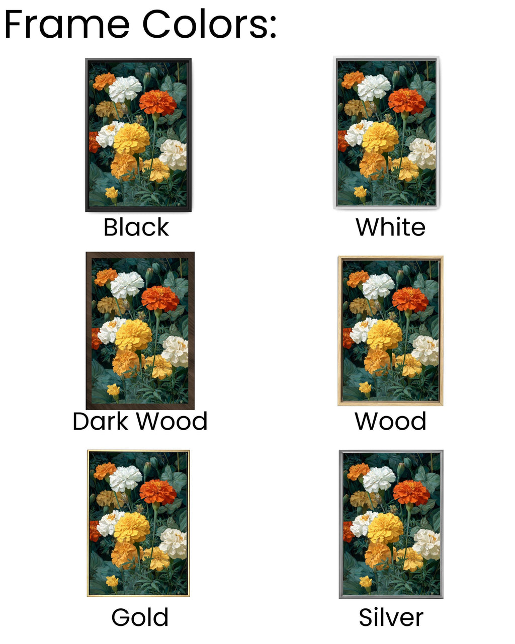 Marigold Floral Oil Painting Wall Art – Botanical Flower Canvas Print