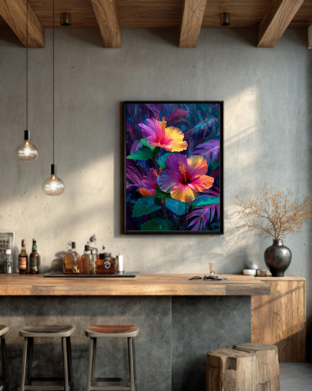 Fantasy Hibiscus Tropical Floral Wall Art – Vibrant Botanical Canvas Print