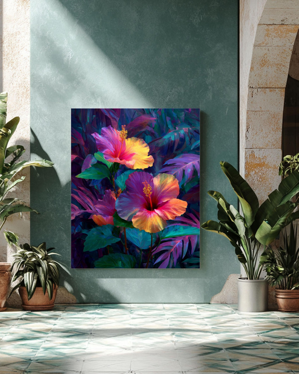 Fantasy Hibiscus Tropical Floral Wall Art – Vibrant Botanical Canvas Print