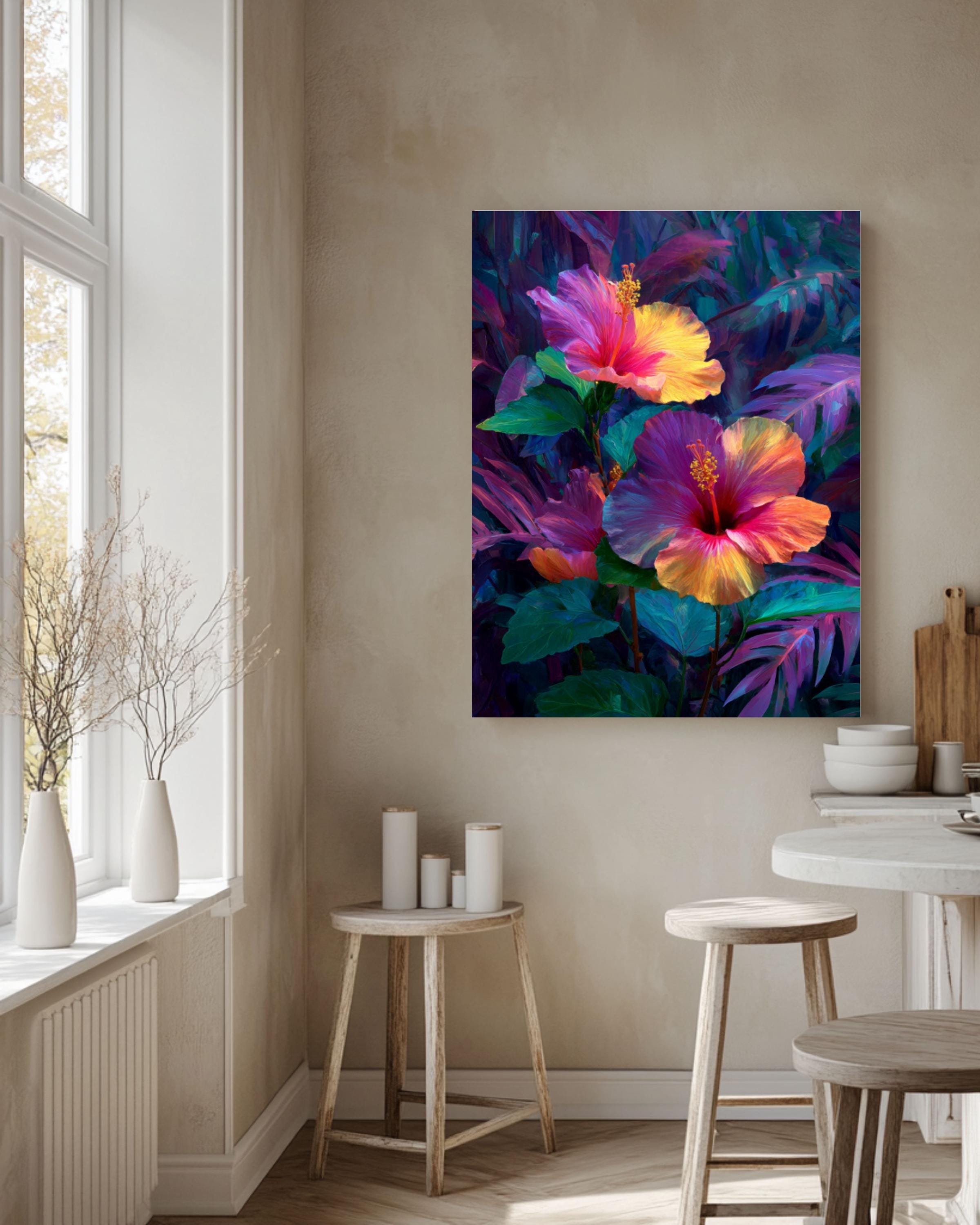Fantasy Hibiscus Tropical Floral Wall Art – Vibrant Botanical Canvas Print
