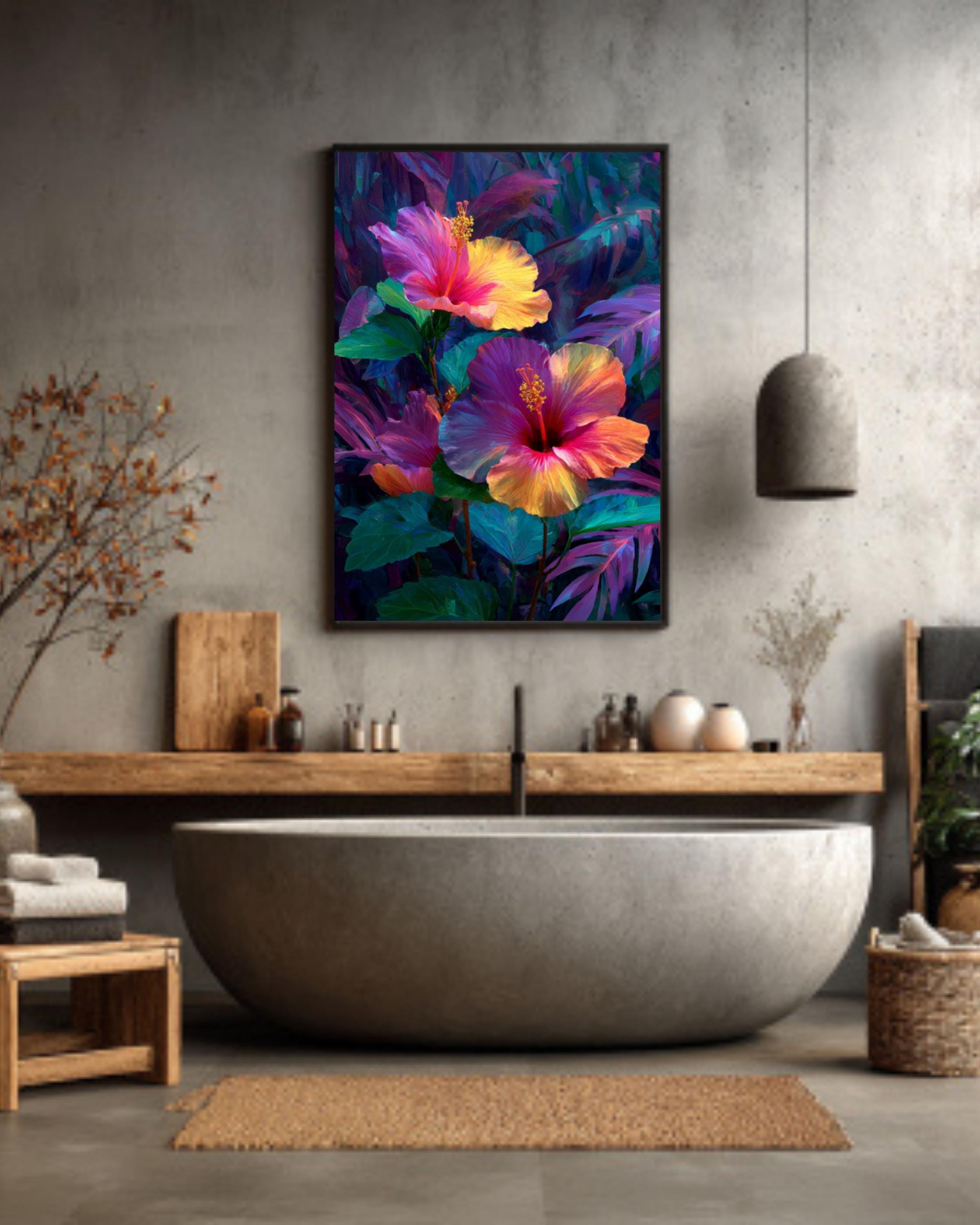 Fantasy Hibiscus Tropical Floral Wall Art – Vibrant Botanical Canvas Print