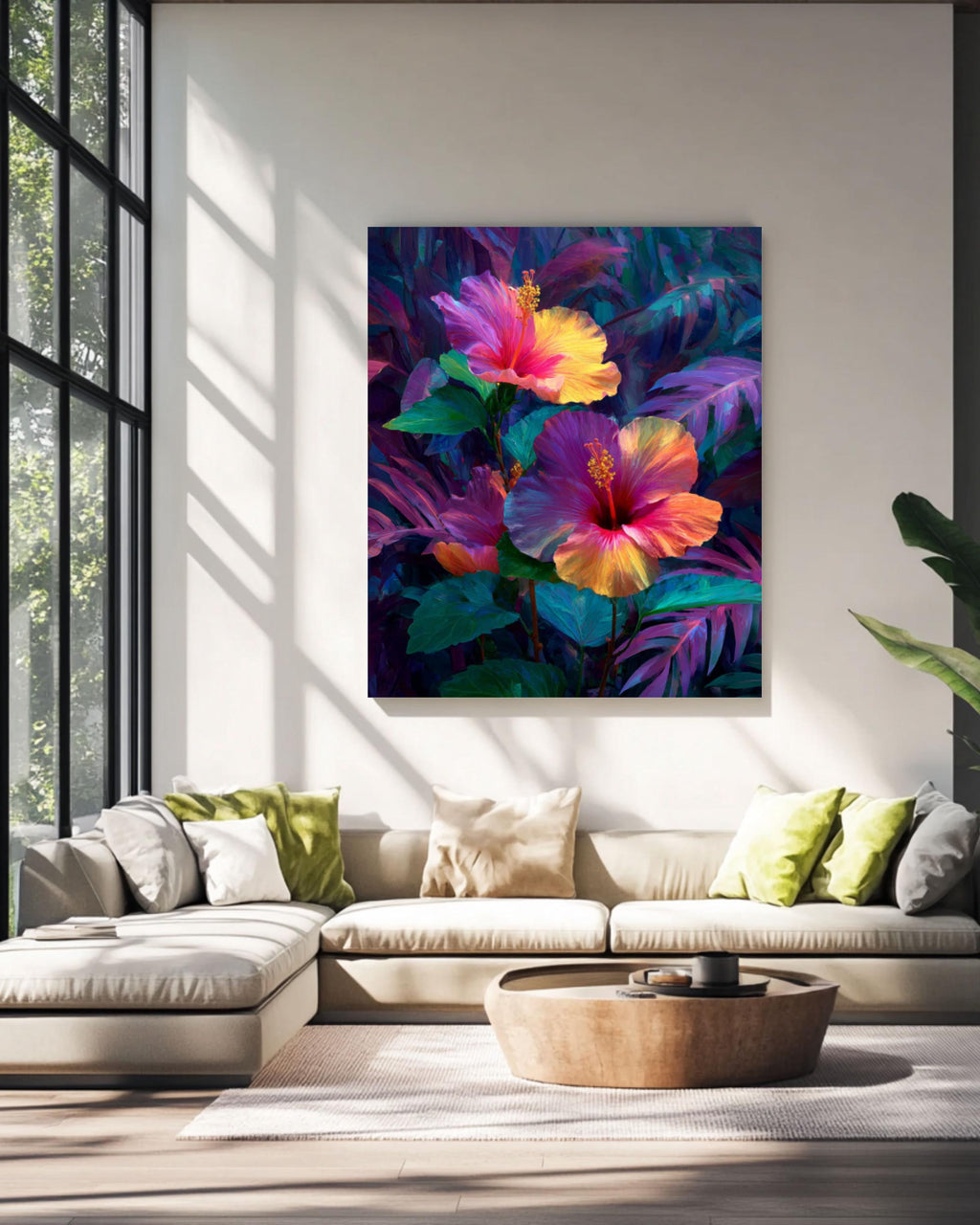 Fantasy Hibiscus Tropical Floral Wall Art – Vibrant Botanical Canvas Print