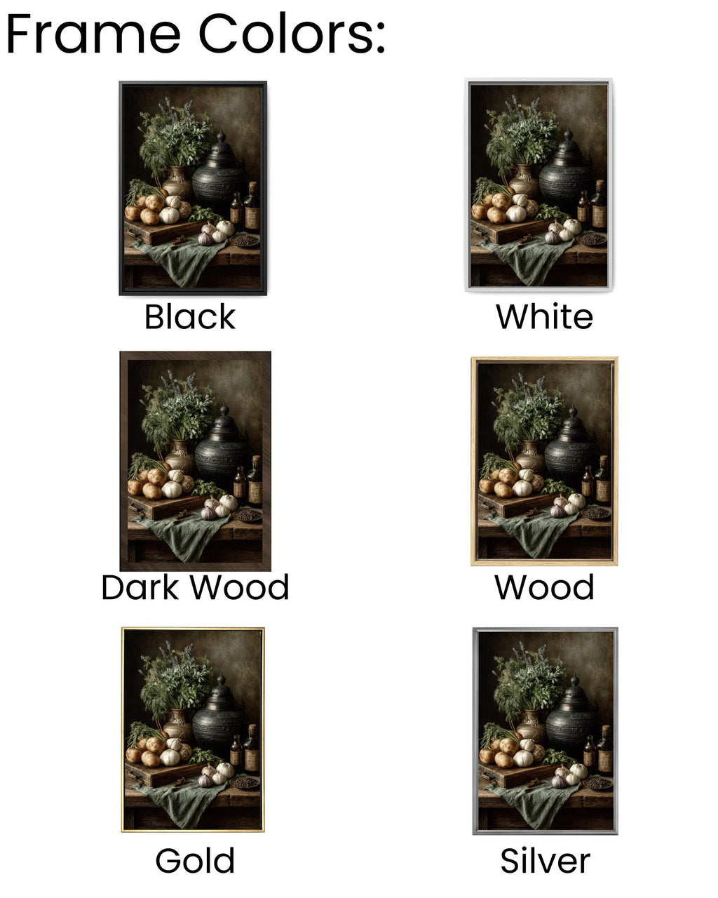 Old Master Still Life Wall Art – Herbs & Vegetables Rustic Kitchen Painting