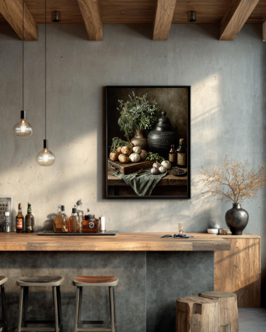 Old Master Still Life Wall Art – Herbs & Vegetables Rustic Kitchen Painting