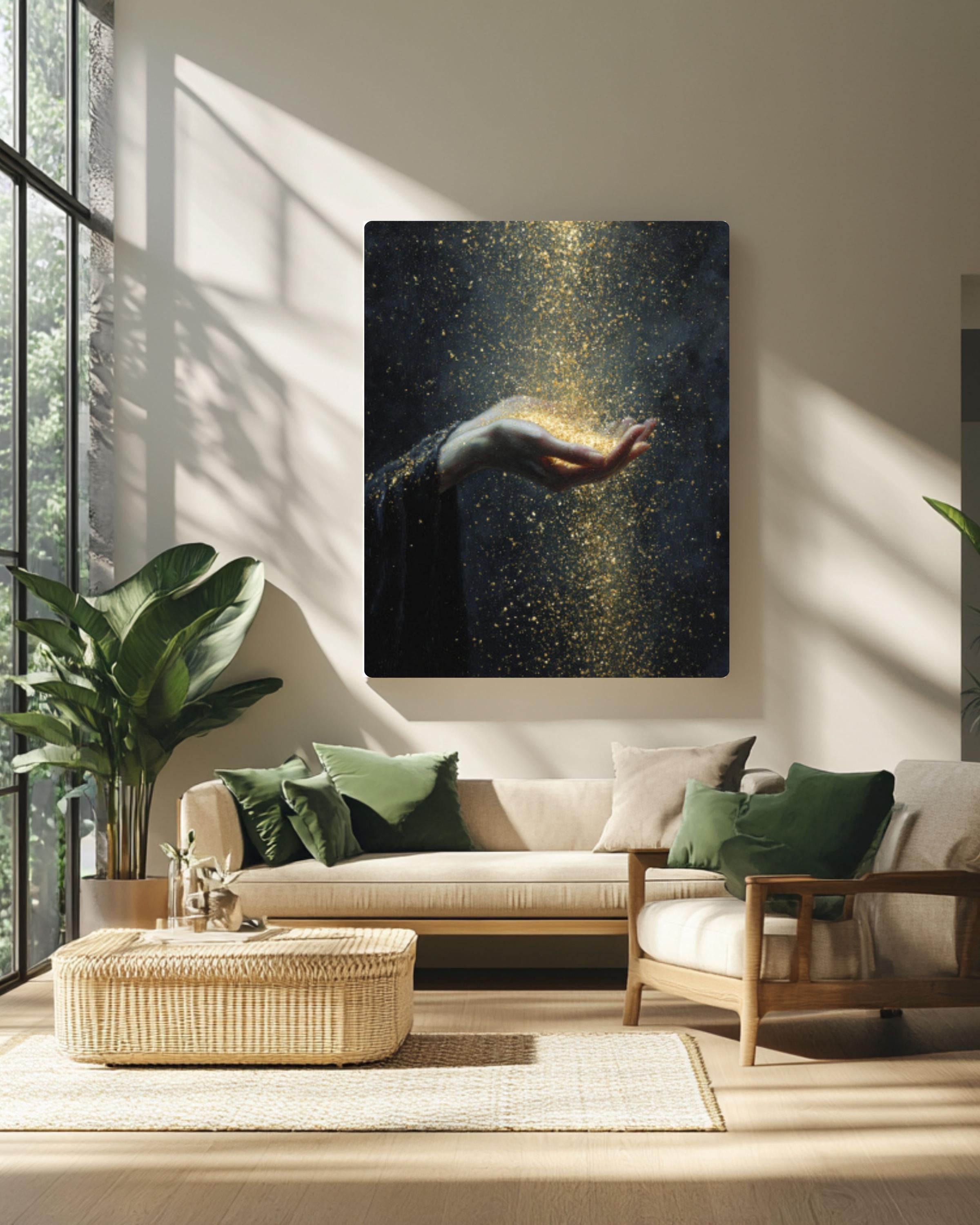 Golden Dust Goddess Wall Art – Gothic Baroque Celestial Oil Painting