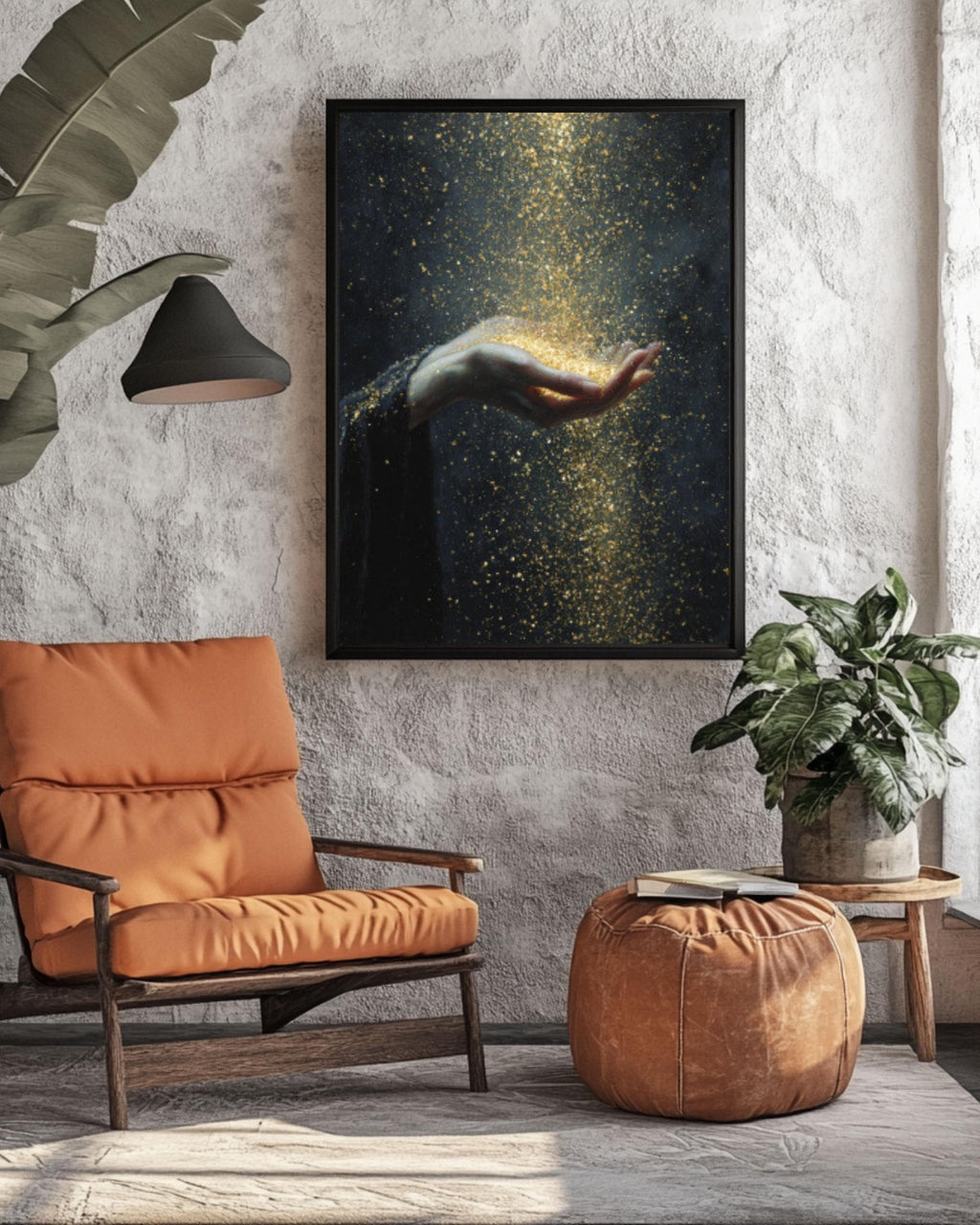 Golden Dust Goddess Wall Art – Gothic Baroque Celestial Oil Painting
