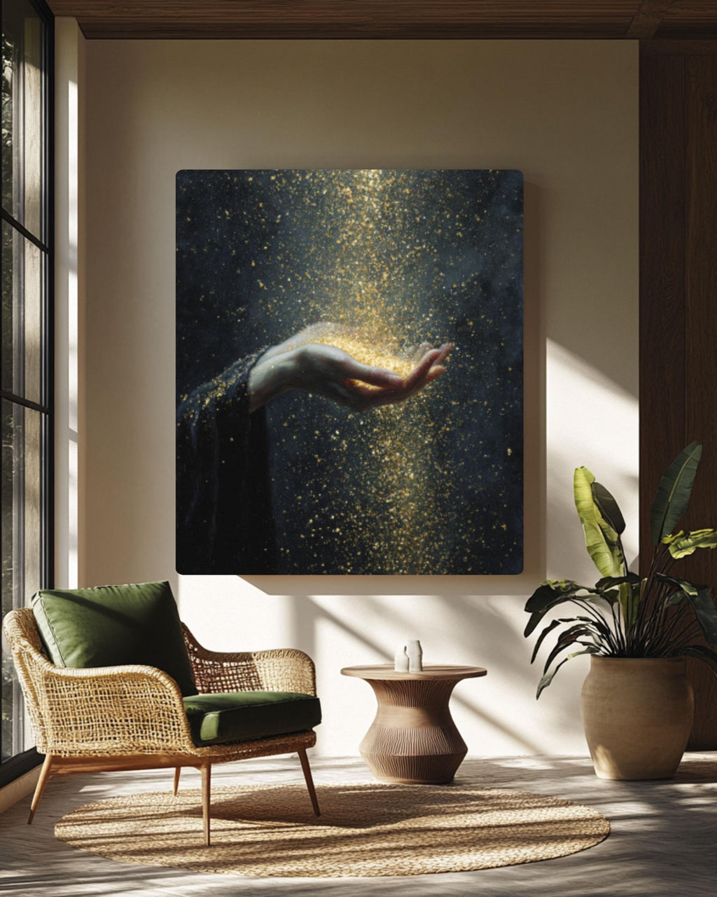 Golden Dust Goddess Wall Art – Gothic Baroque Celestial Oil Painting