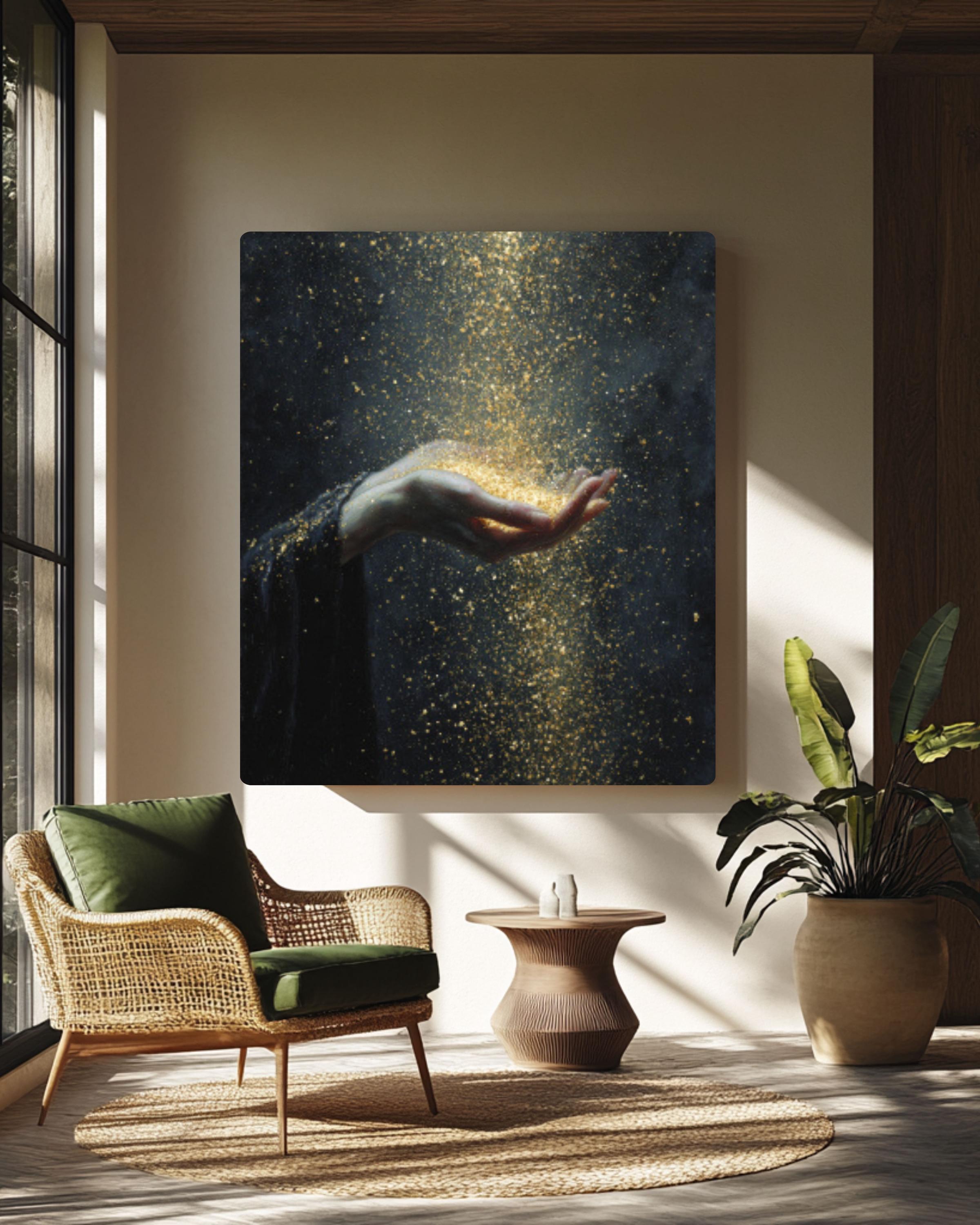 Golden Dust Goddess Wall Art – Gothic Baroque Celestial Oil Painting