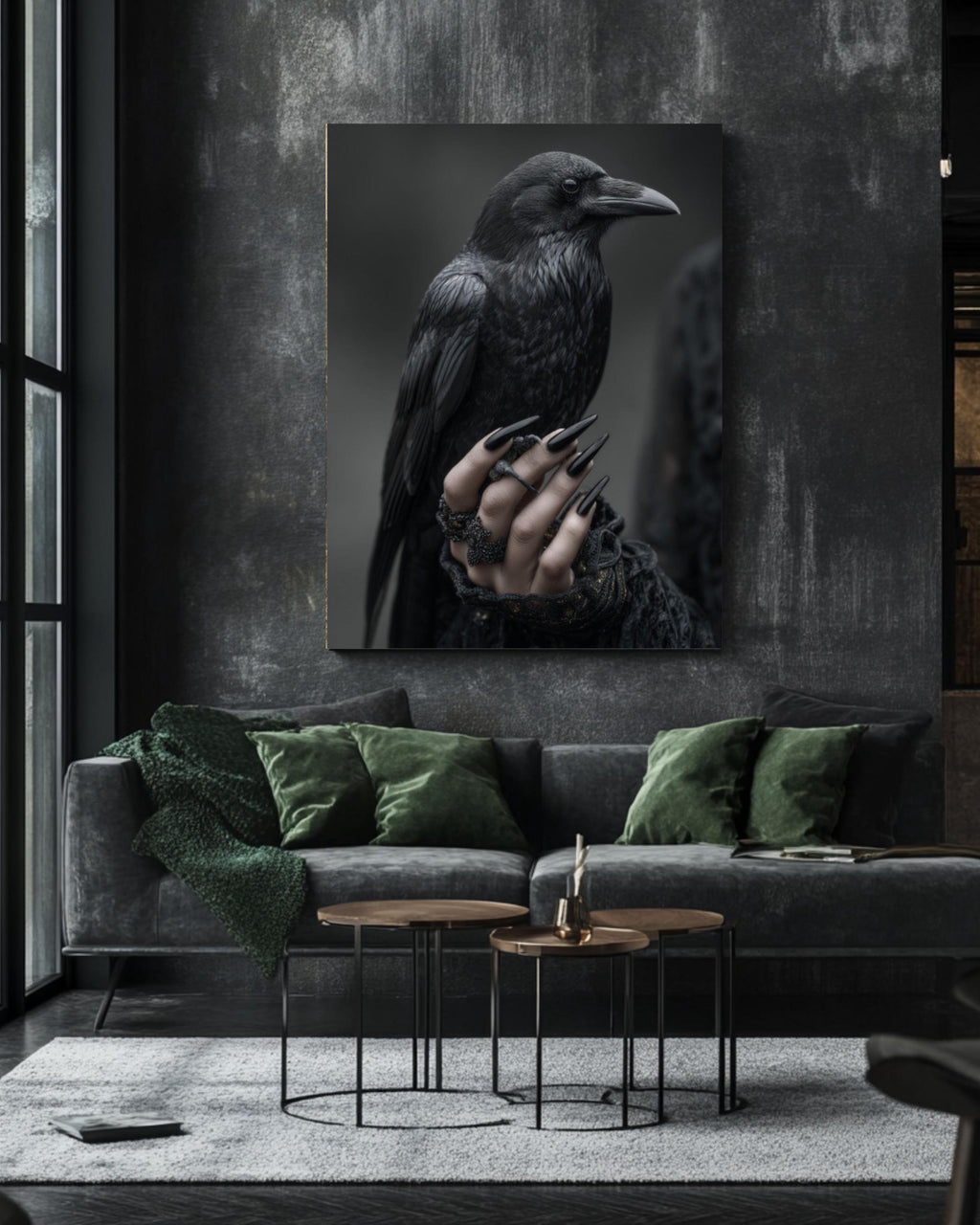 Gothic Raven Hand Wall Art – Dark Surreal Poster or Canvas Print