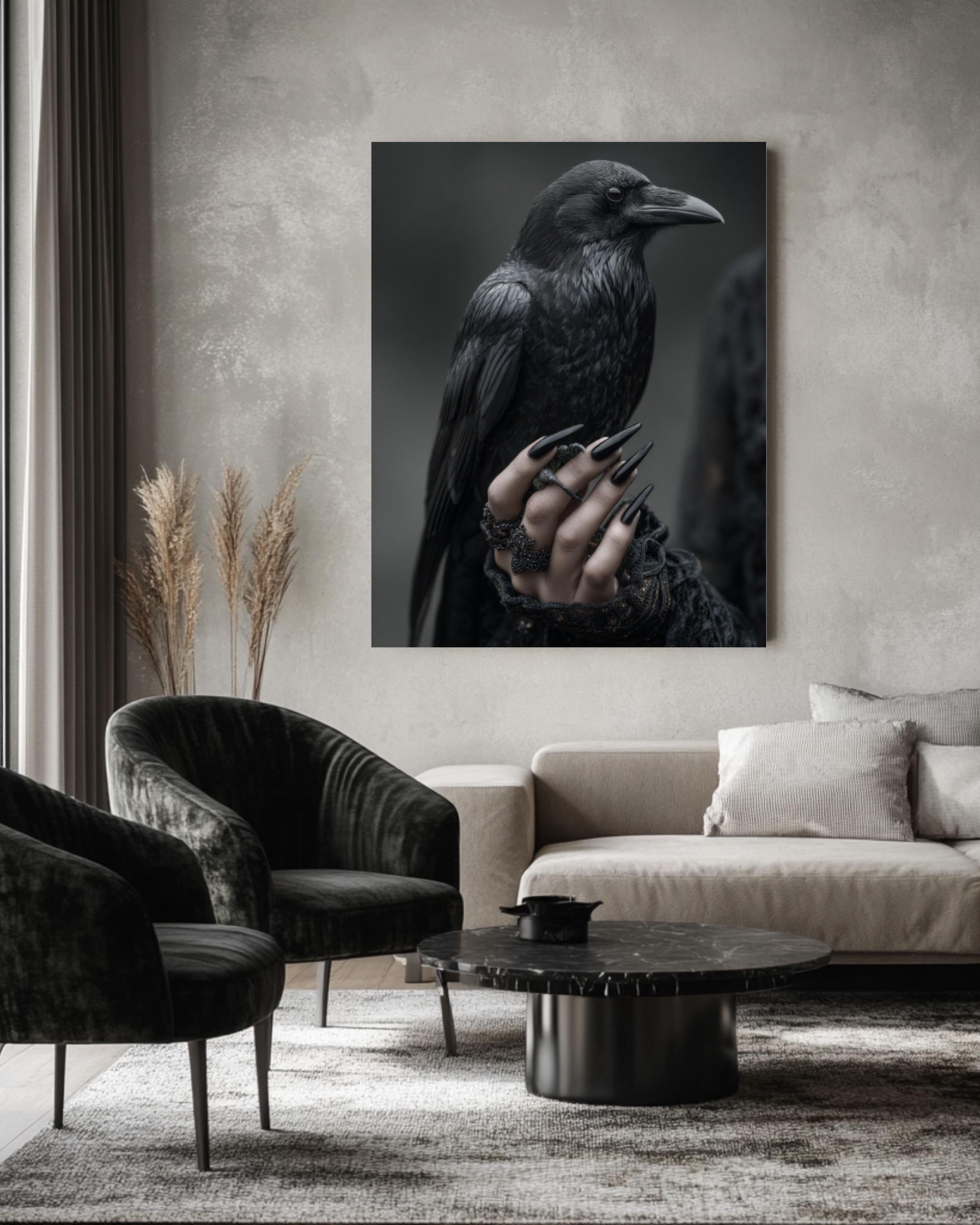 Gothic Raven Hand Wall Art – Dark Surreal Poster or Canvas Print