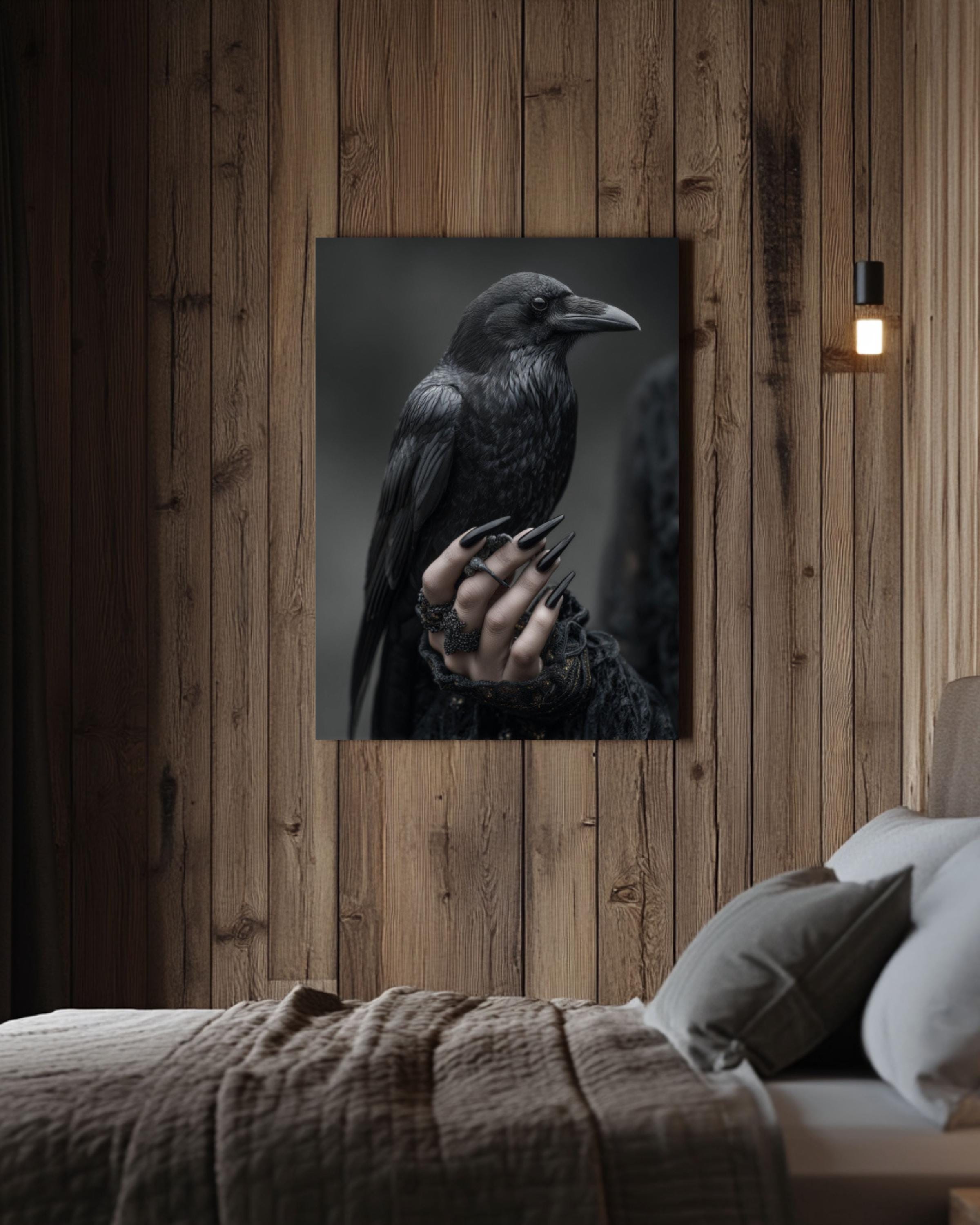 Gothic Raven Hand Wall Art – Dark Surreal Poster or Canvas Print