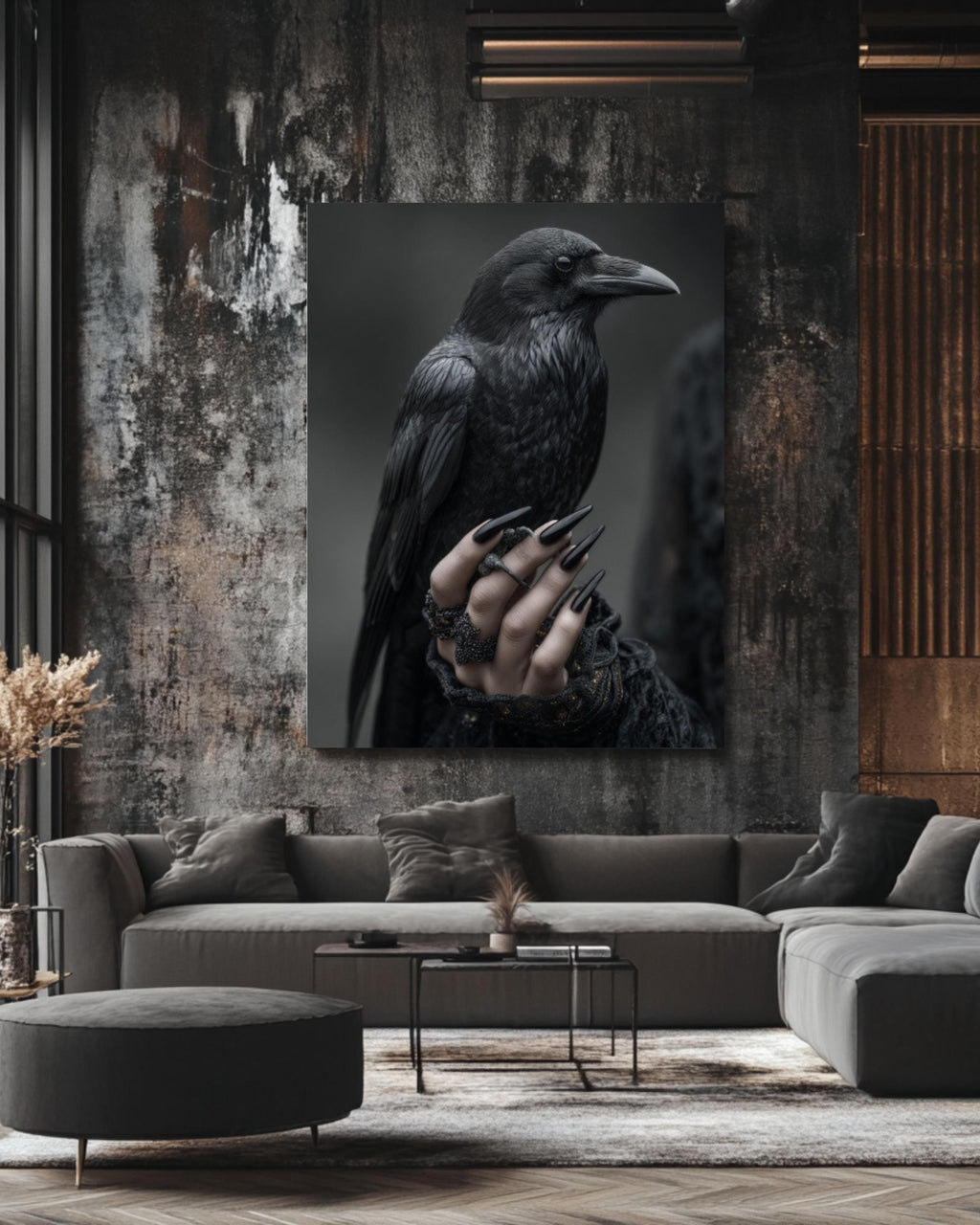 Gothic Raven Hand Wall Art – Dark Surreal Poster or Canvas Print
