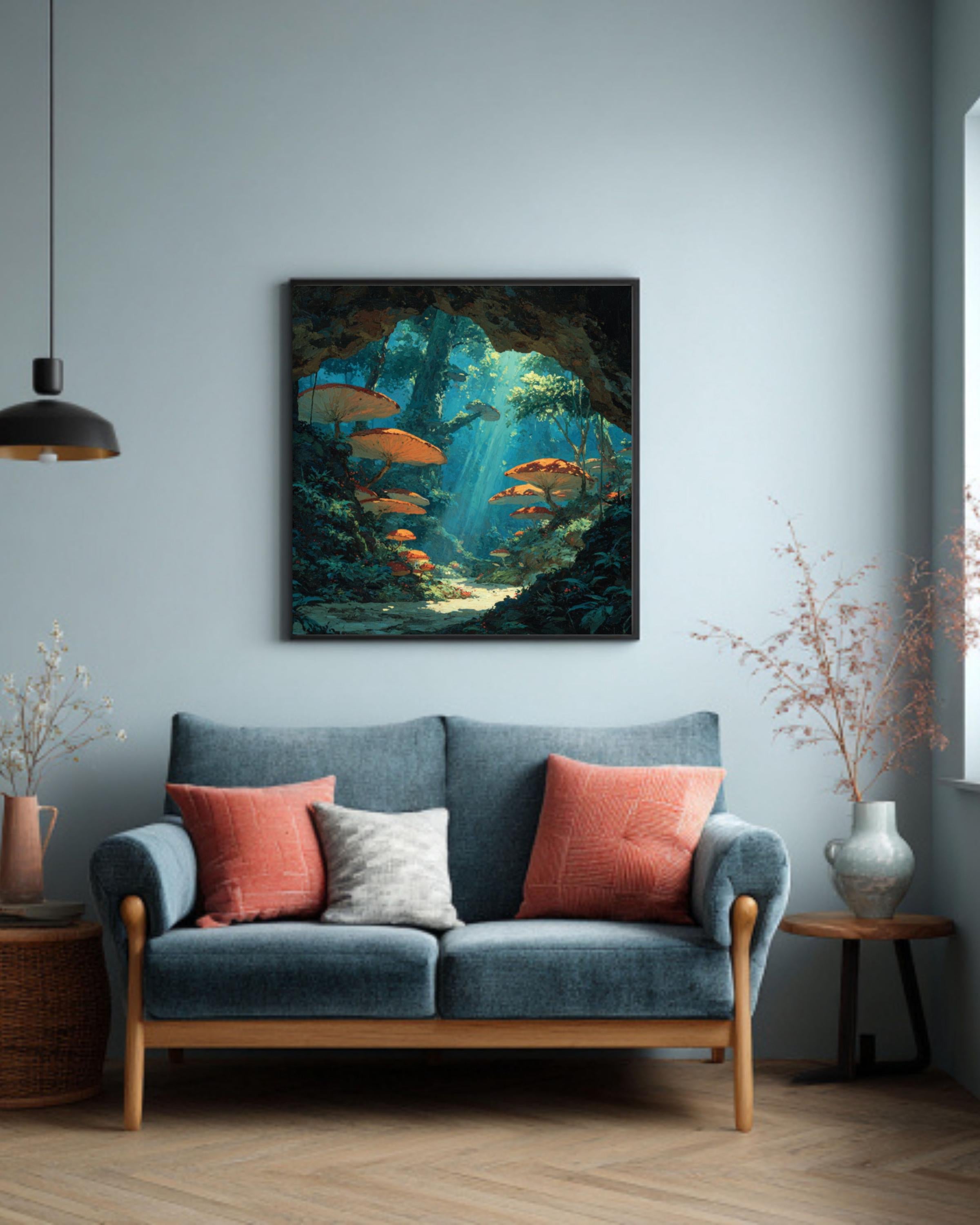 Alien Forest Canvas Art – Vibrant Mushroom Sci-Fi Wall Decor