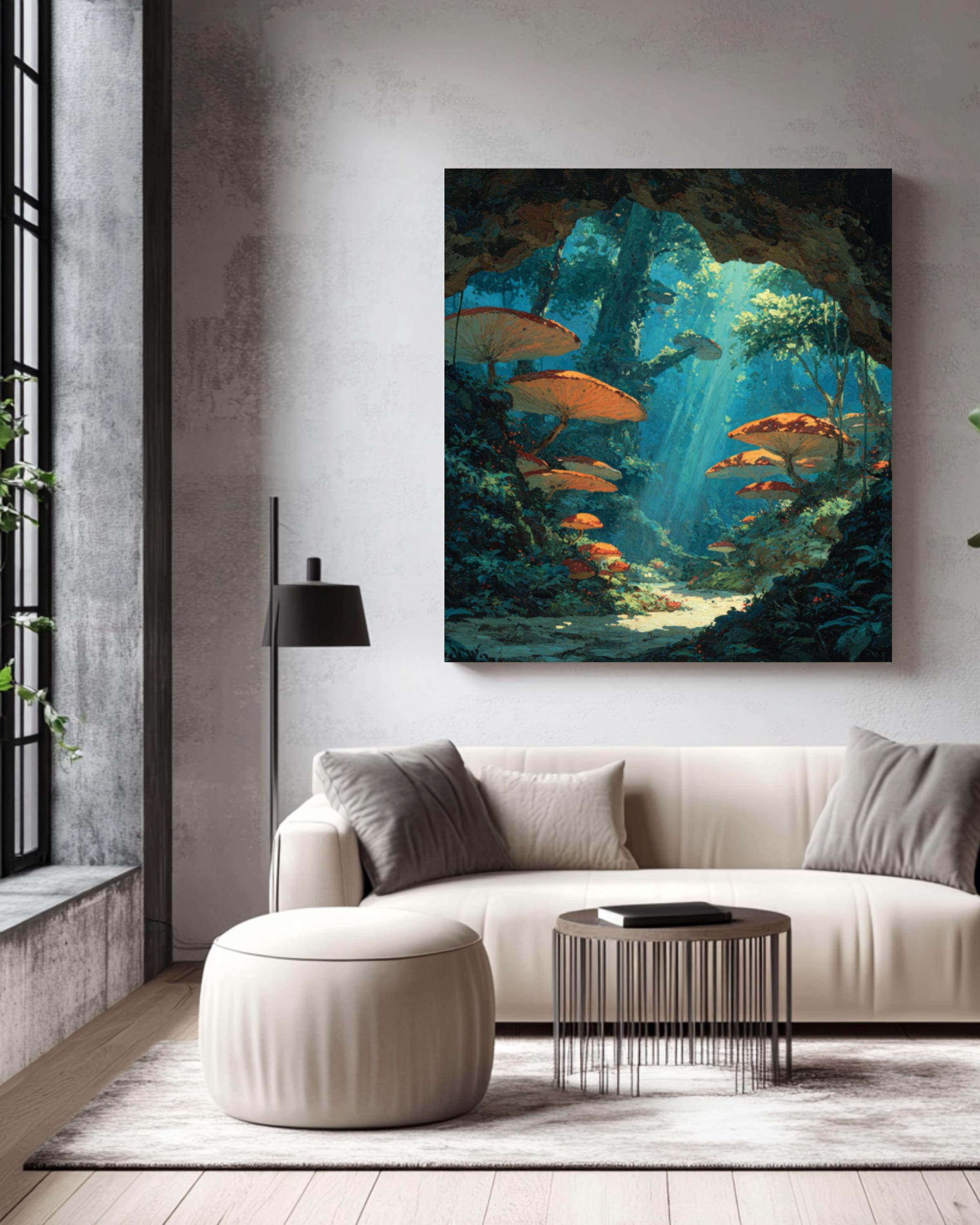 Alien Forest Canvas Art – Vibrant Mushroom Sci-Fi Wall Decor